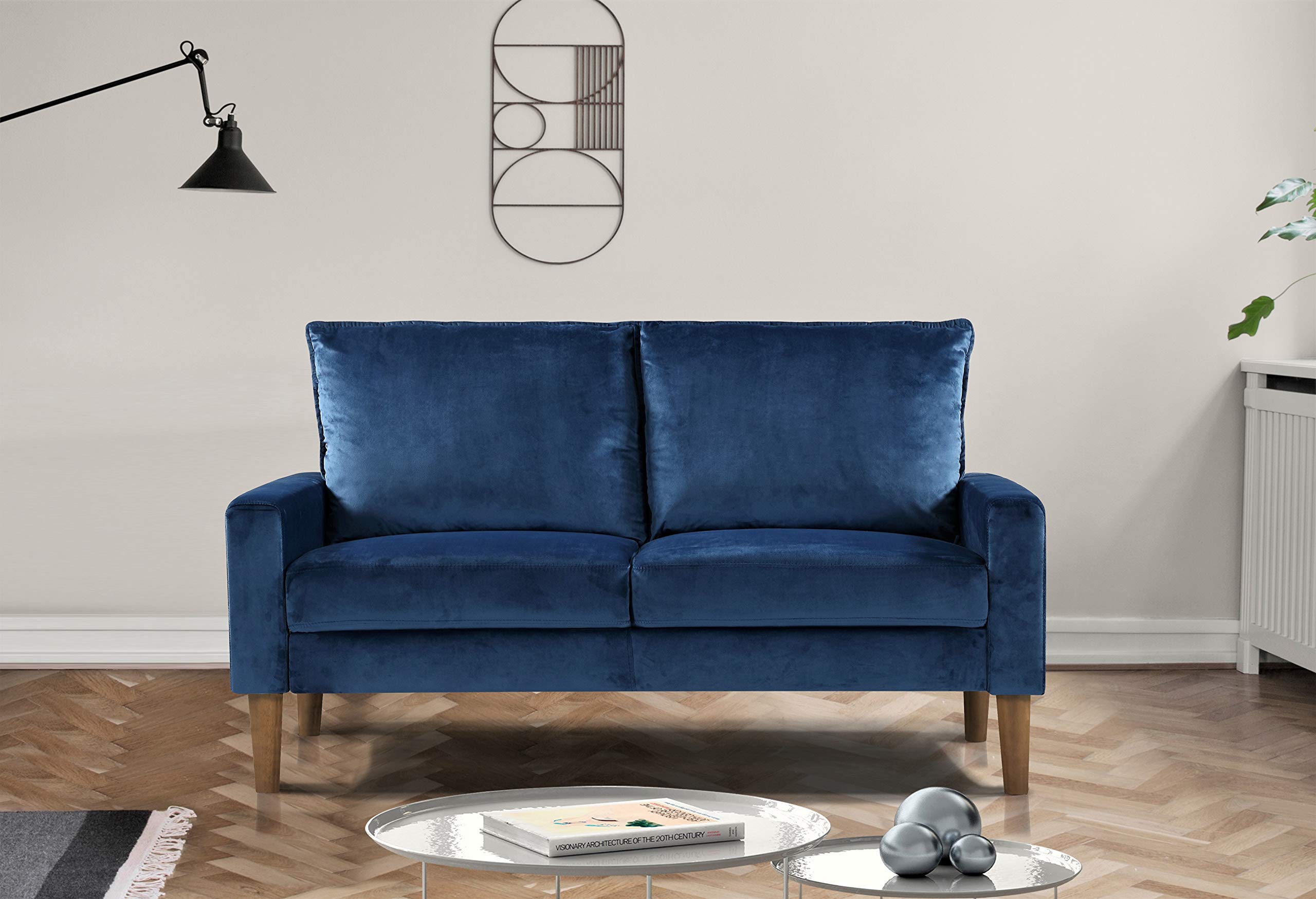 Mid Century Modern Velvet Loveseat - 2 Seater Small Couch for Living Room & Bedroom, Easy Assembly Sofa in Cobalt Blue - Perfect for Apartments, Dorms & Cozy Spaces
