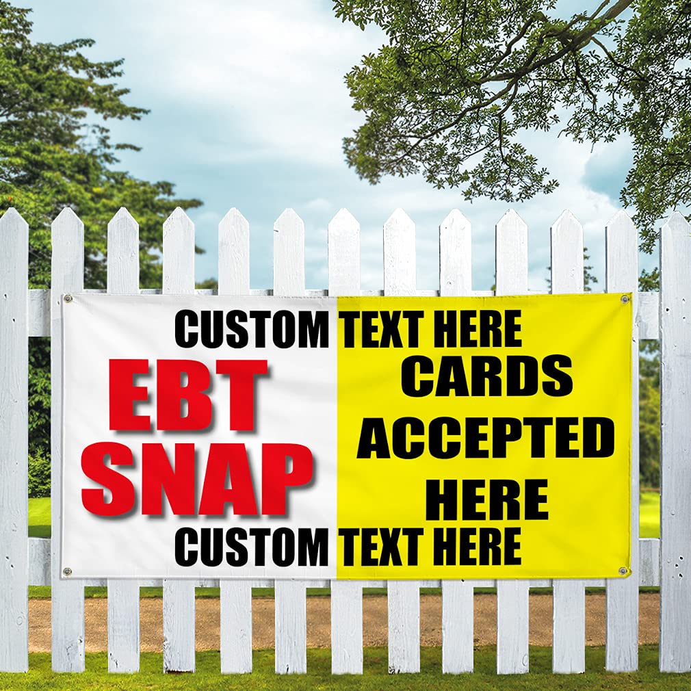 Custom Vinyl Banner - Multiple Sizes (60x144 Inches) | Weatherproof Outdoor Business Sign with 10 Grommets | Accepts EBT & Snap Cards | Buy Here Pay Here | Personalized Text Options | Perfect for Car Dealerships, Yard Sales & Storefront Advertising