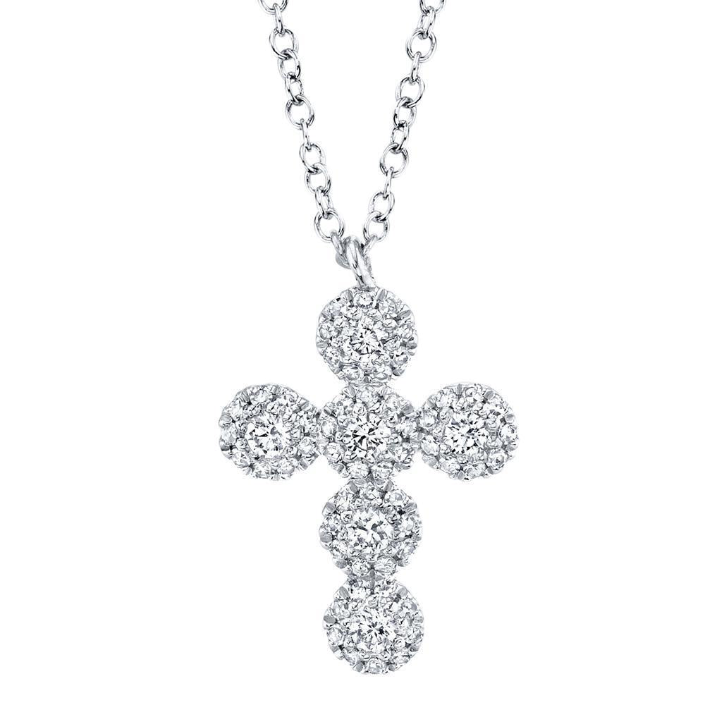 14K Gold 0.25 CTW Diamond Cluster Cross Pendant Necklace for Women - Elegant Religious Jewelry Gift for Baptism, Confirmation & Everyday Wear
