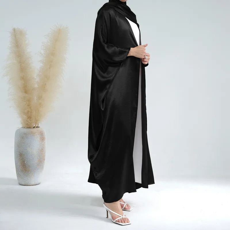 Stylish Batwing Sleeve Open Front Cardigan Abaya Dress with Matching Hijab Scarf - Perfect for Prayer, Modest Fashion, and Special Occasions