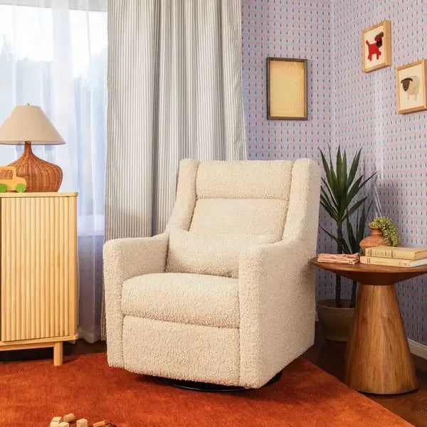 Babyletto Kiwi Plus Electronic Glider & Recliner with Adjustable Headrest - Luxe Almond Teddy Loop Fabric - Modern Nursery Gliding Chair for Breastfeeding & Baby Comfort