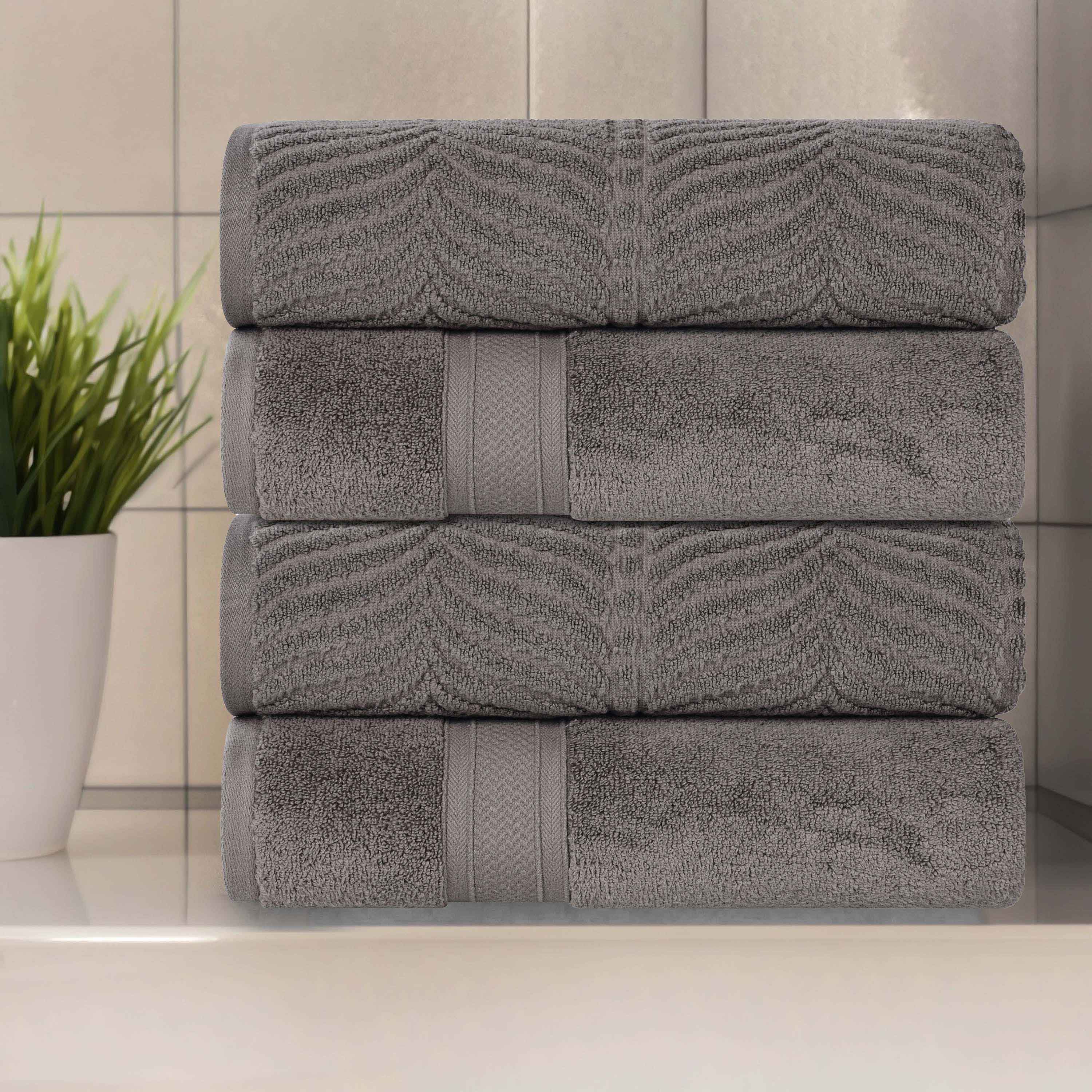 Premium Zero Twist Cotton Bath Towel Set of 4 - Soft & Absorbent Solid & Jacquard Chevron Design for Luxury Bathroom, Spa, and Guest Use