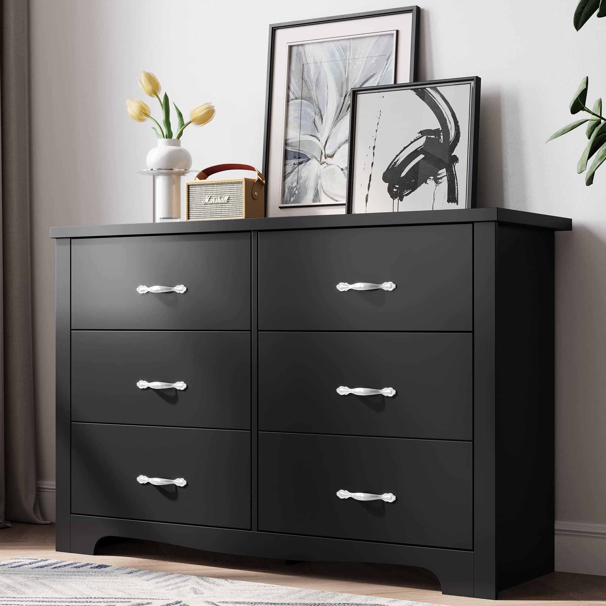 LINSY HOME 6-Drawer Dresser - Black Bedroom Dresser with Storage Organizer, Kids Nursery Chest of Drawers for Clothes & Toys | Perfect for Bedroom, Nursery, and Kids Room Organization