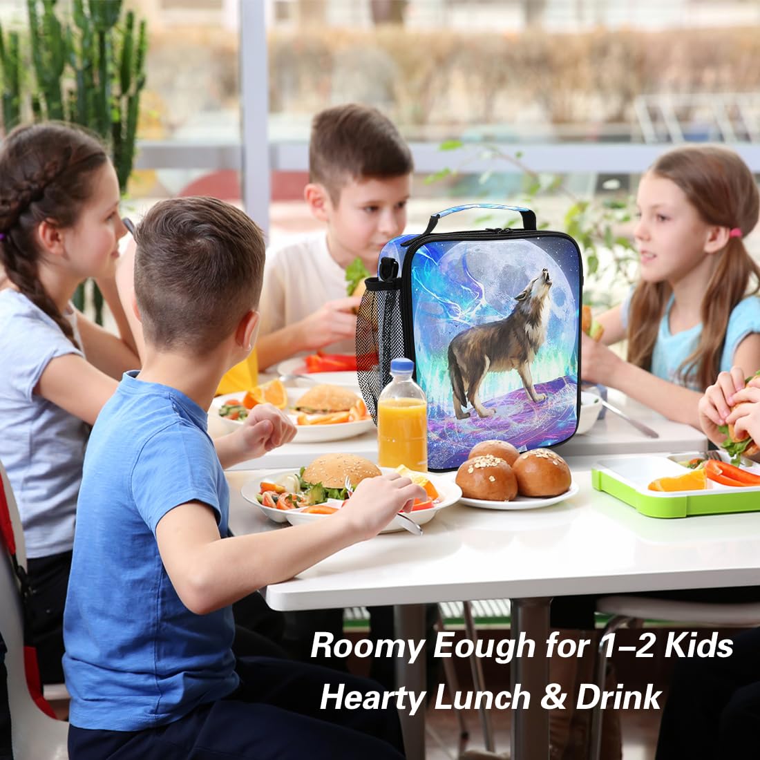 ALAZA Insulated Lunch Box - Large Freezable Cooler Bag for Men, Women & Kids - Wolf & Galaxy Design with Shoulder Strap - Perfect for Work, School, Picnics & Outdoor Activities