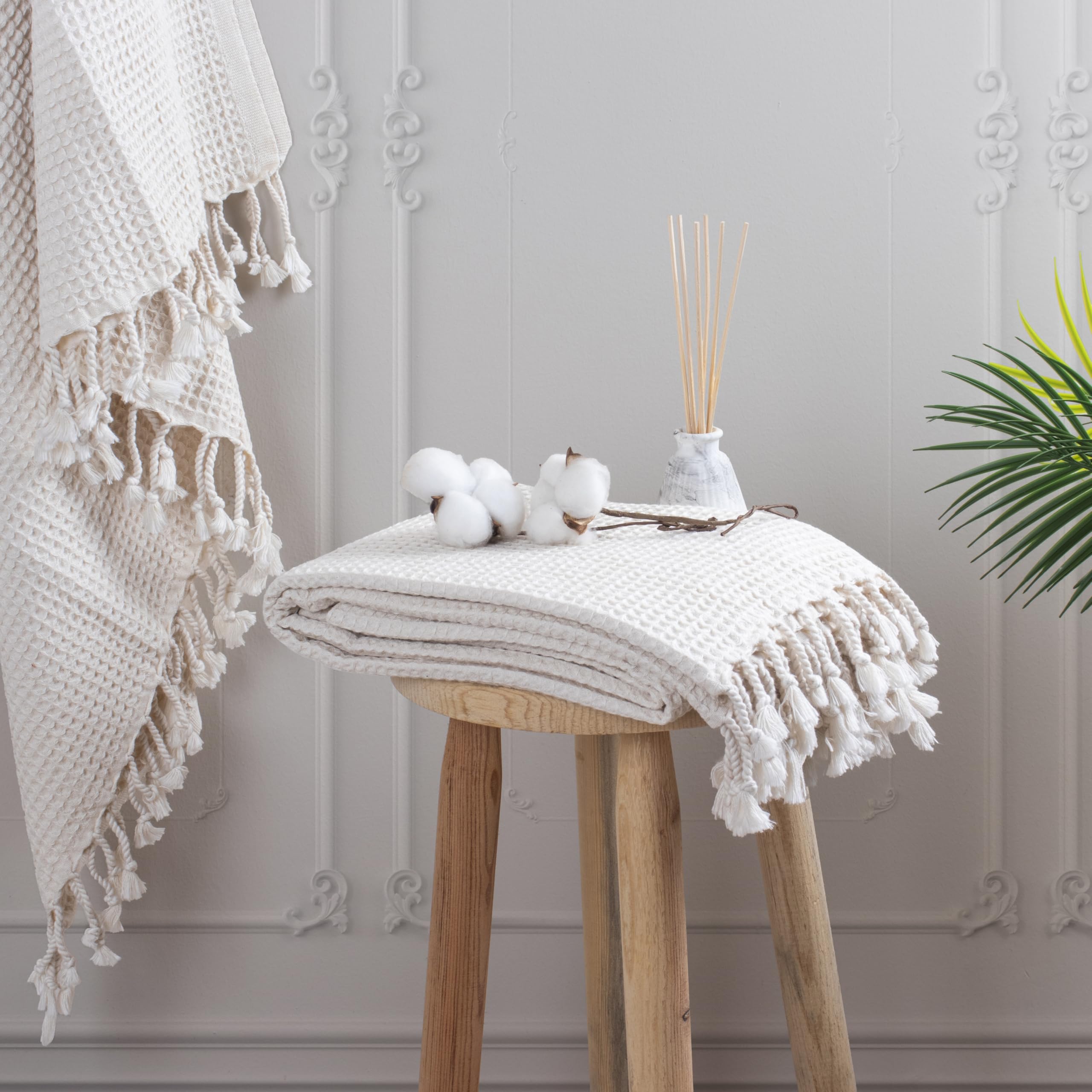 Premium Waffle Weave Turkish Beach Towels - Ultra Soft 100% Cotton, 67x33 Inches, 4-Pack (Beige) | Quick-Drying & Absorbent for Pool, Beach, Spa, Yoga & Gym Use