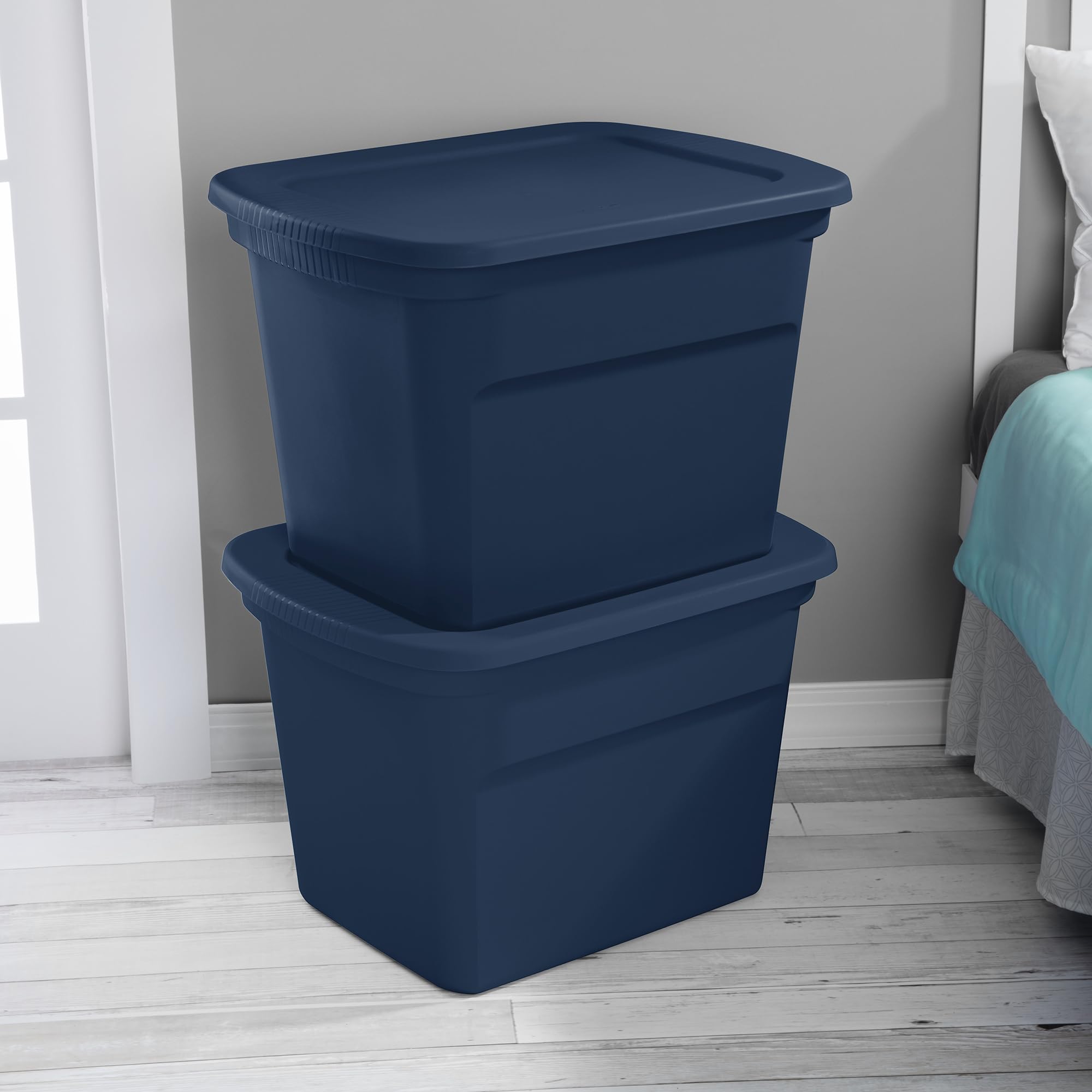 Sterilite 32-Pack 18 Gallon Plastic Storage Bins with Lids - Durable Marine Blue Tote Containers for Home Organization, Garage Storage & Moving Supplies - Perfect for Closet, Basement & Office Organization