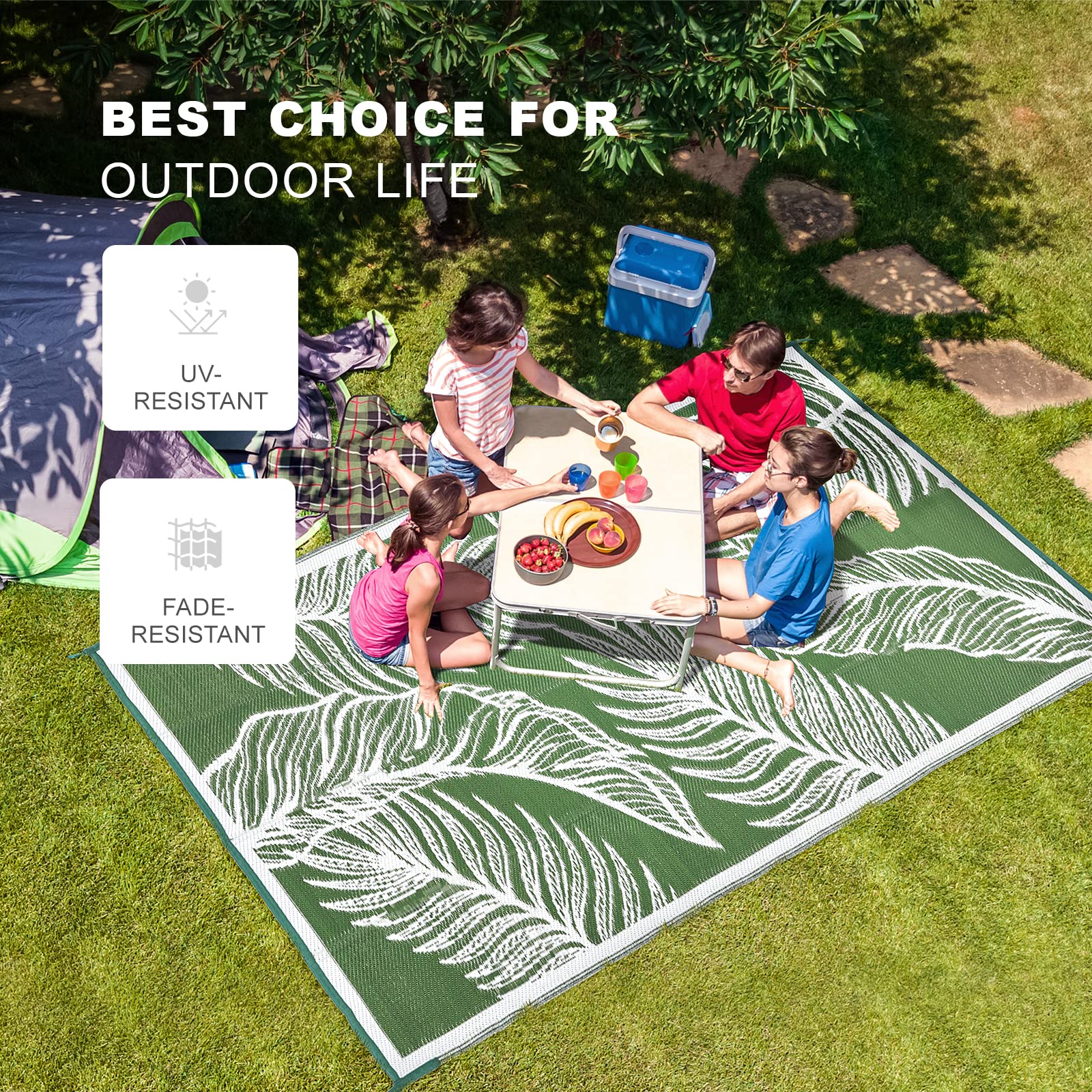 WikiWiki Outdoor Rugs 9x18 - Waterproof & Portable Camping Mats for RV, Patio, Deck, Balcony, Pool - Large Indoor/Outdoor Plastic Straw Rugscape Series - Perfect for Camping, Picnics & Backyard Gatherings