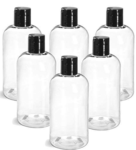 8 Oz (240ml) Clear PET Plastic Boston Round Dispensing Bottles with Black Disc Caps - Ideal for Gel, Shampoo, Hand Soap, Conditioner & Kitchen Use | Perfect for Vanity, Salon, Travel & DIY Projects