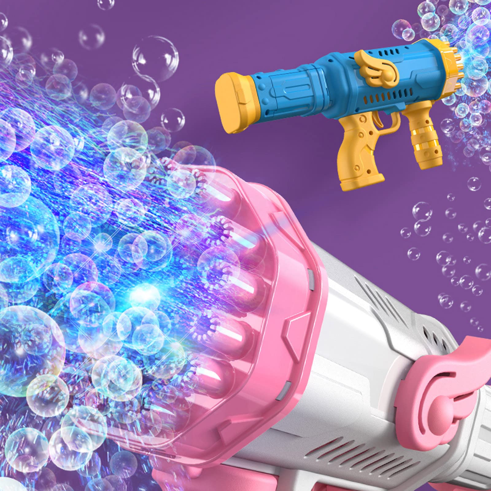 32-Hole Bubble Gun with Colorful LED Lights - Electric Bubble Blower Blaster for Kids & Adults - Perfect for Birthday Parties, Weddings, Camping & Outdoor Activities - Fun Bubble Machine Toy for 2+ Year Olds - Great Gift Box Package for Boys & Girls