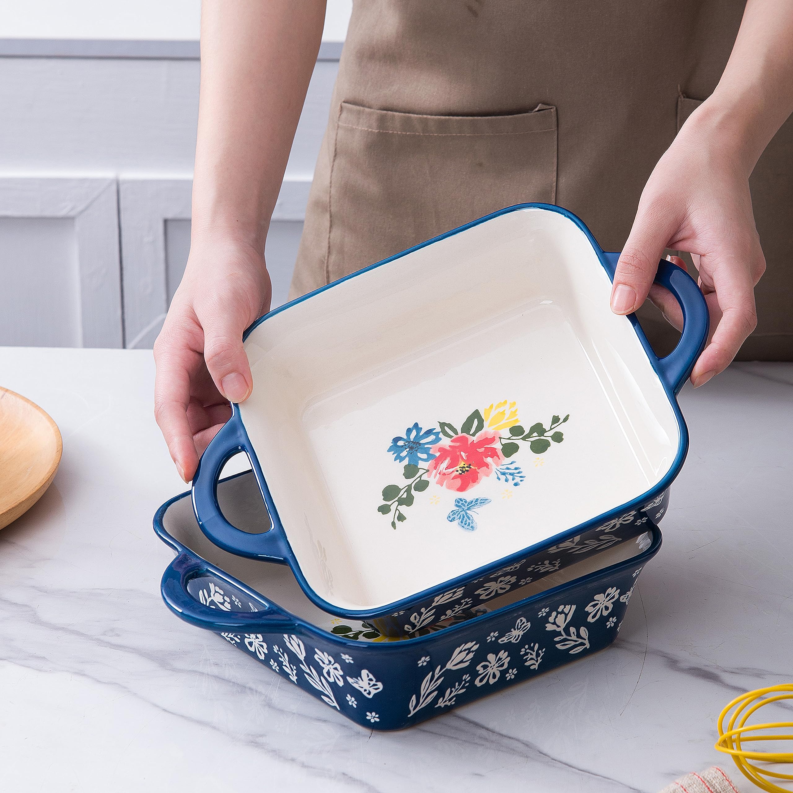 Wisenvoy 8x8 Inch Ceramic Baking Dish - Square Brownie Pan, Casserole Dish for Oven, Microwave & Freezer Safe - Perfect for Baking Brownies, Casseroles, Lasagna & Desserts