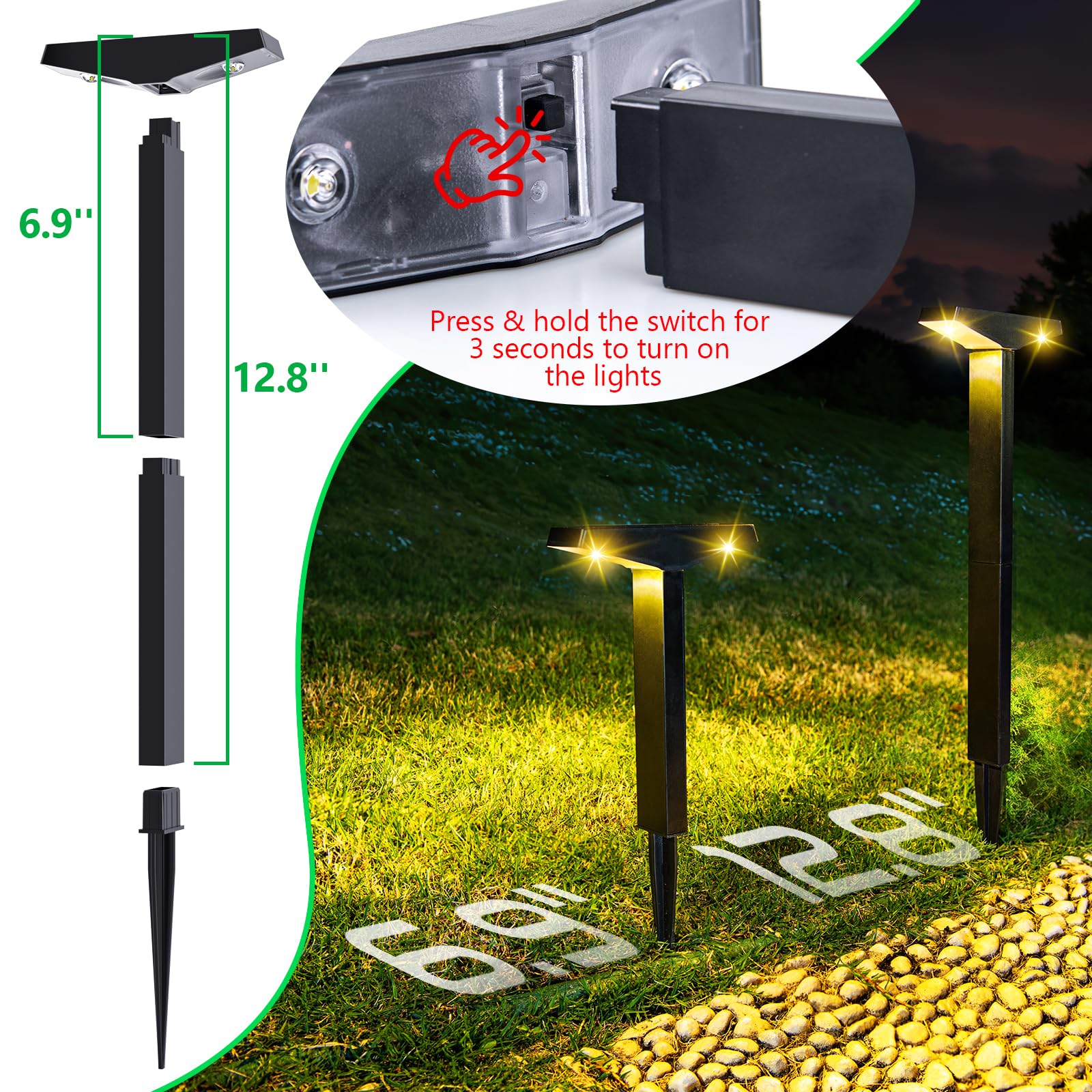 JSOT 8 Pack Outdoor Solar Lights Waterproof - Modern Solar-Powered Landscape Pathway Lights with Dusk to Dawn Sensor for Sidewalks, Driveway, Garden & Yard Lighting (Warm White) | Weatherproof & Energy-Efficient Outdoor Decoration for Patio, Deck, and Backyard