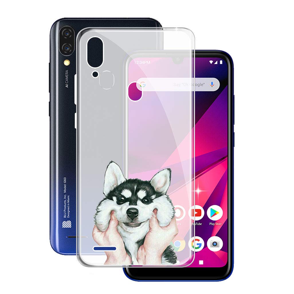 KJYF Clear TPU Phone Case Compatible for BLU G60 (6.10 Inch) - Slim Soft Silicone Protective Cover with Anti-Scratch & Shockproof Design - Cute Dog Pattern - Perfect for Daily Use, Work and Outdoor Activities