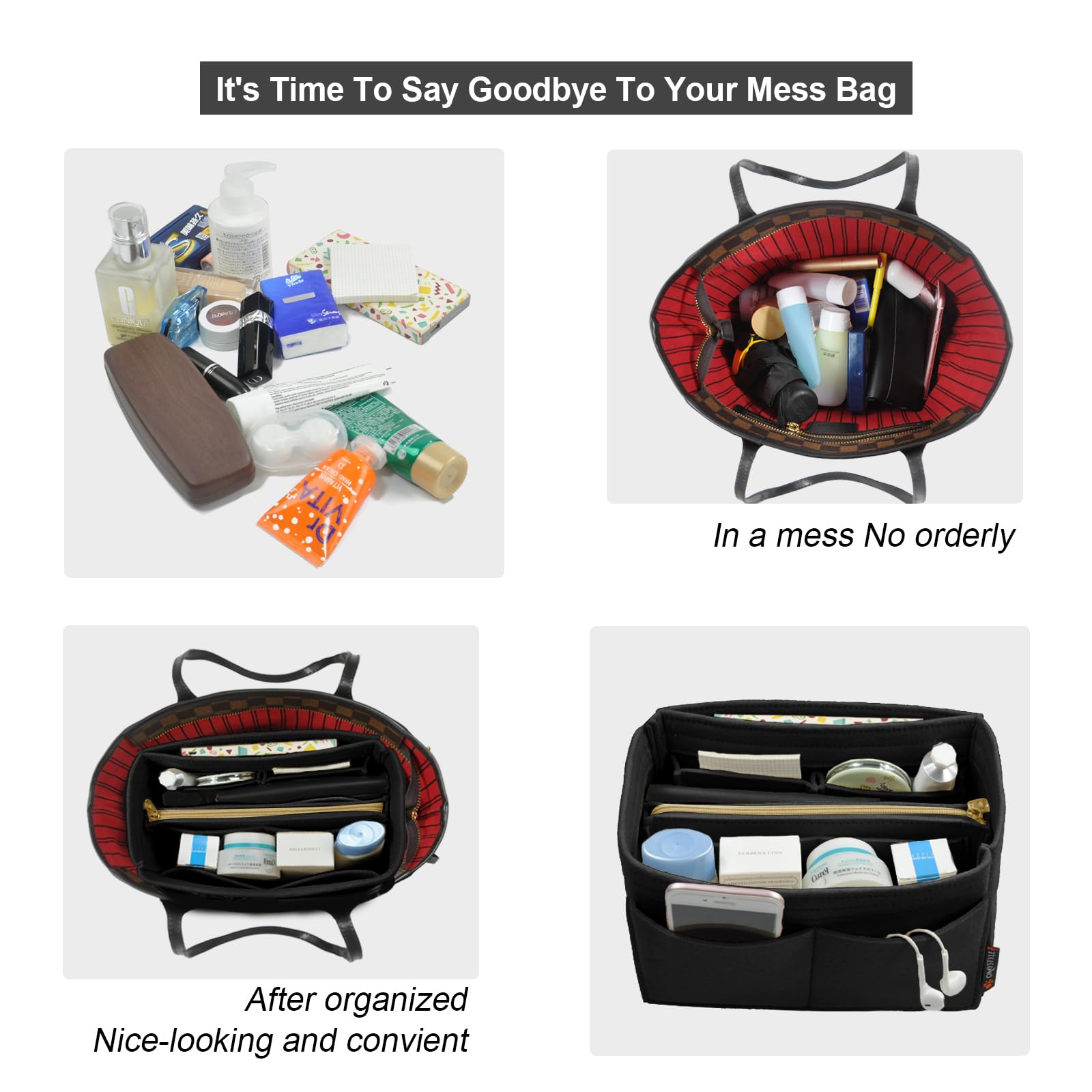 OMYSTYLE Felt Purse Organizer Insert - 5 Sizes for Tote Bags, Handbag Dividers Compatible with Longchamp, Neverfull, Speedy | Perfect for Travel, Work & Daily Organization