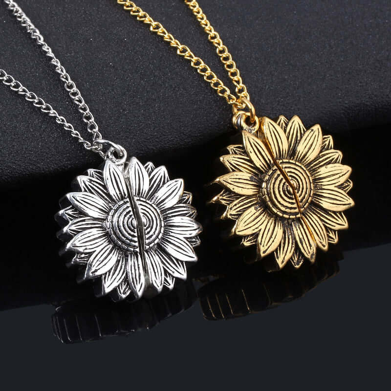 You Are My Sunshine Sunflower Pendant Locket Necklace - Sterling Silver Heart Charm Jewelry Gift for Women, Mom, Daughter | Perfect for Birthdays, Anniversaries & Mother's Day | HN100