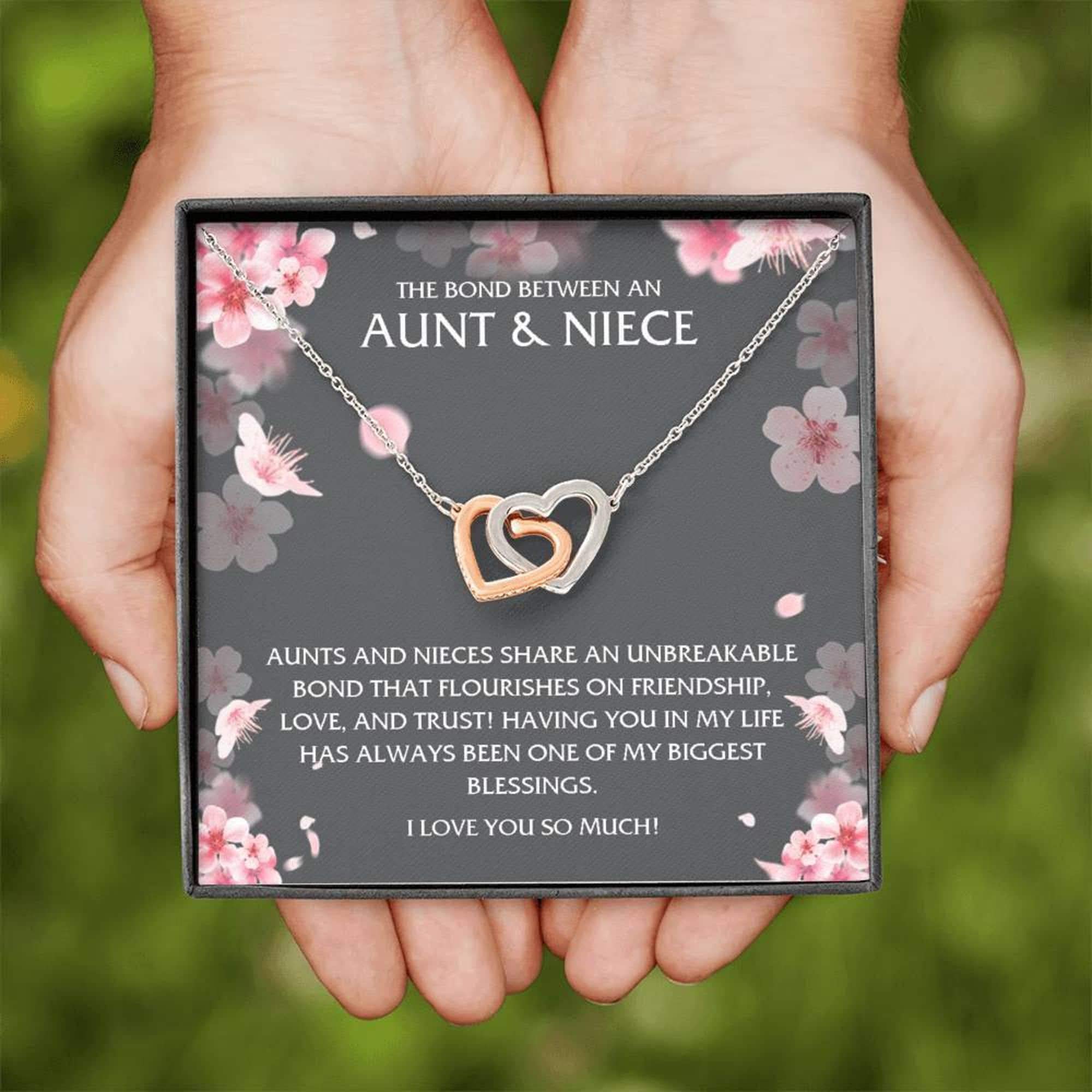 Personalized Interlocking Hearts Necklace - Handmade Aunt & Niece Jewelry Set, Custom Engraved Message Card Pendant, Unique Christmas Gift for Women - Perfect for Birthdays, Anniversaries & Special Family Moments