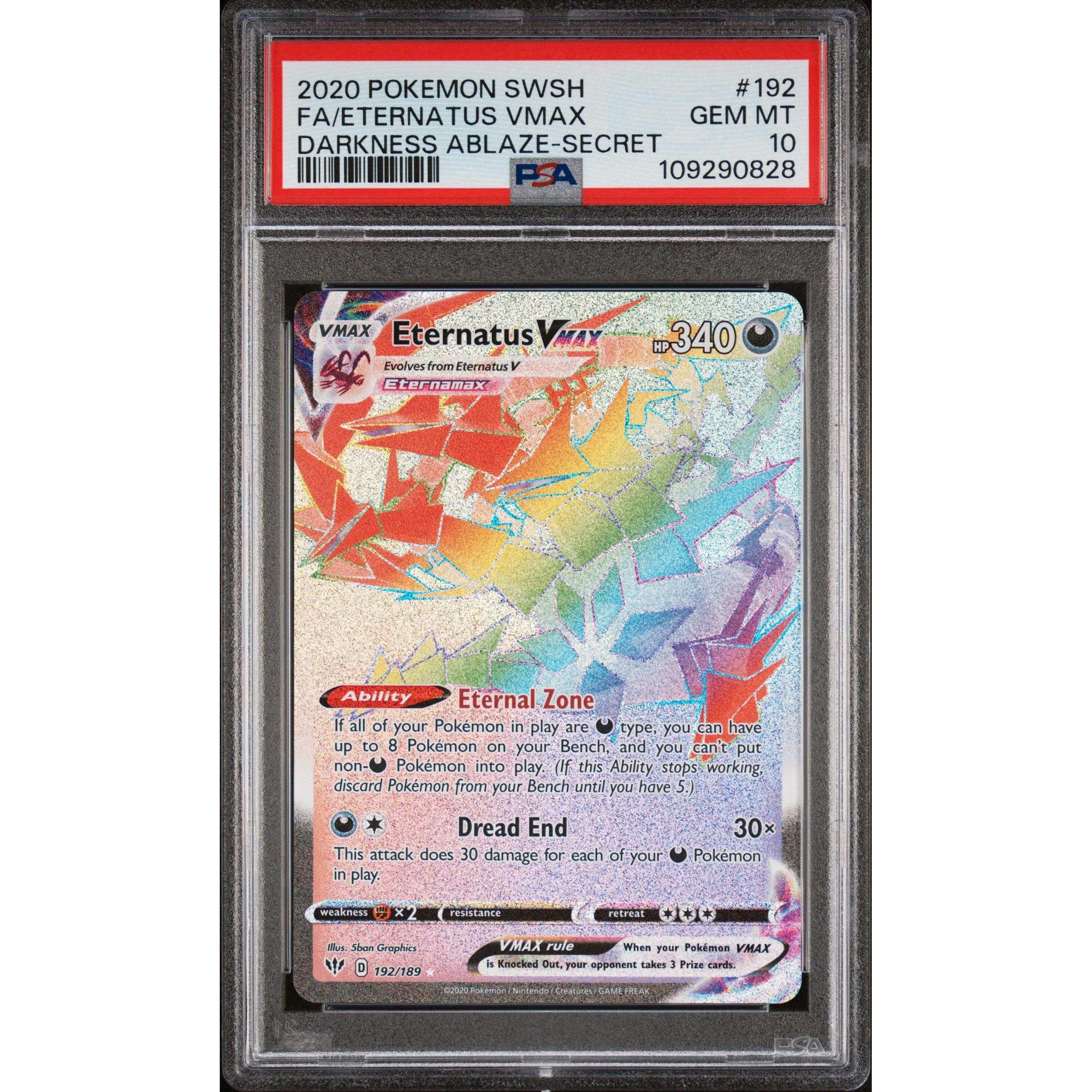 2020 Pokemon Darkness Ablaze Eternatus VMAX Secret 192/189 PSA 10 Graded Card - Rare Collectible for Trading Card Game Enthusiasts & Investment - Perfect for Display, Gaming Battles, and Pokemon TCG Collections