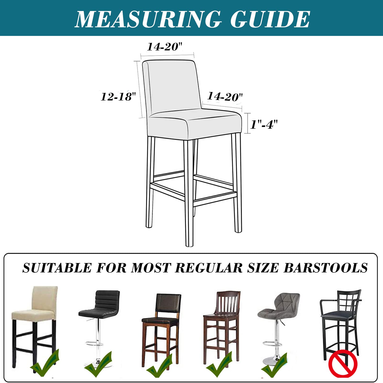 4 Pack Stretch Waterproof PU Bar Stool Covers with Backs - Removable Elastic Slipcovers for Pub, Counter & Kitchen Chairs - Durable Red Seat Covers for Home, Restaurant & Outdoor Use