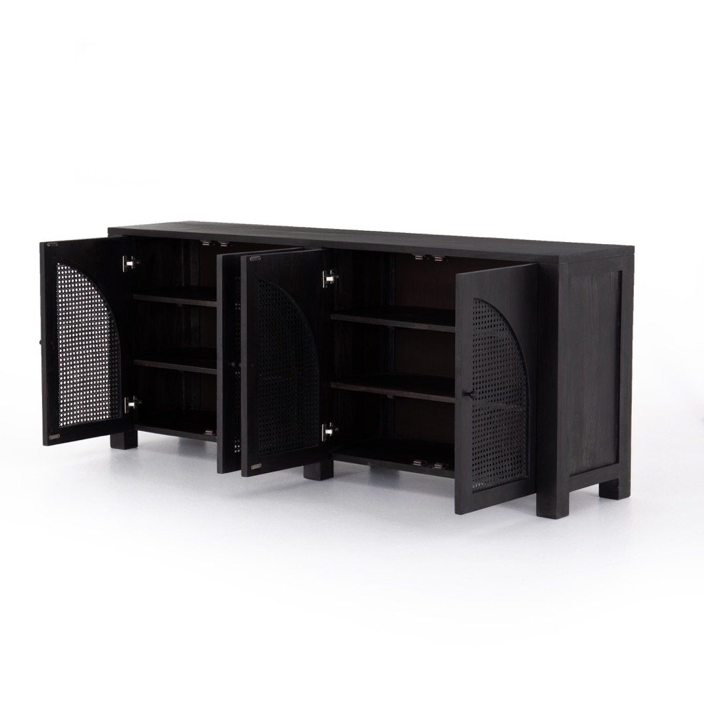 Tilda Sideboard - Black Wash Mango Wood TV Stand with Storage | Modern Farmhouse Living Room Furniture for Home Decor