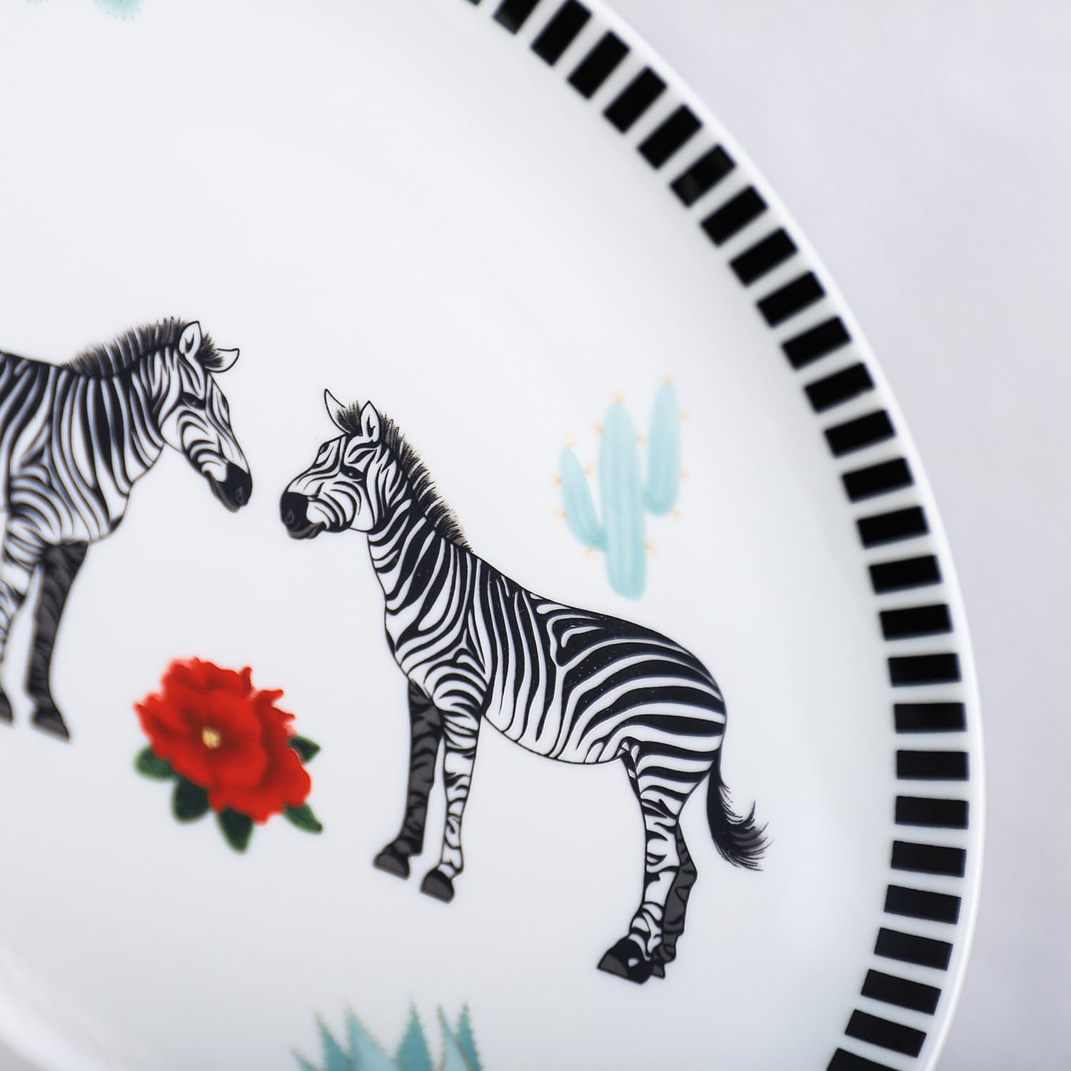 8 Inch Zebra and Cactus Pattern Ceramic Plates - Stylish Salad, Pasta, Fruit, Appetizer & Dessert Dishes - Holiday Dinnerware Set of 4 - Perfect for Christmas, Thanksgiving & Party Entertaining