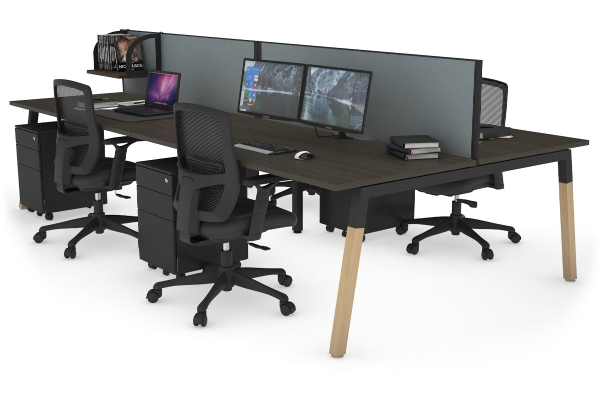 4-Person Office Workstation with Quadro A Legs & Wood Cross Beam - 1200L x 800W Desk with Cable Management Scallop | Perfect for Collaborative Workspaces & Home Offices