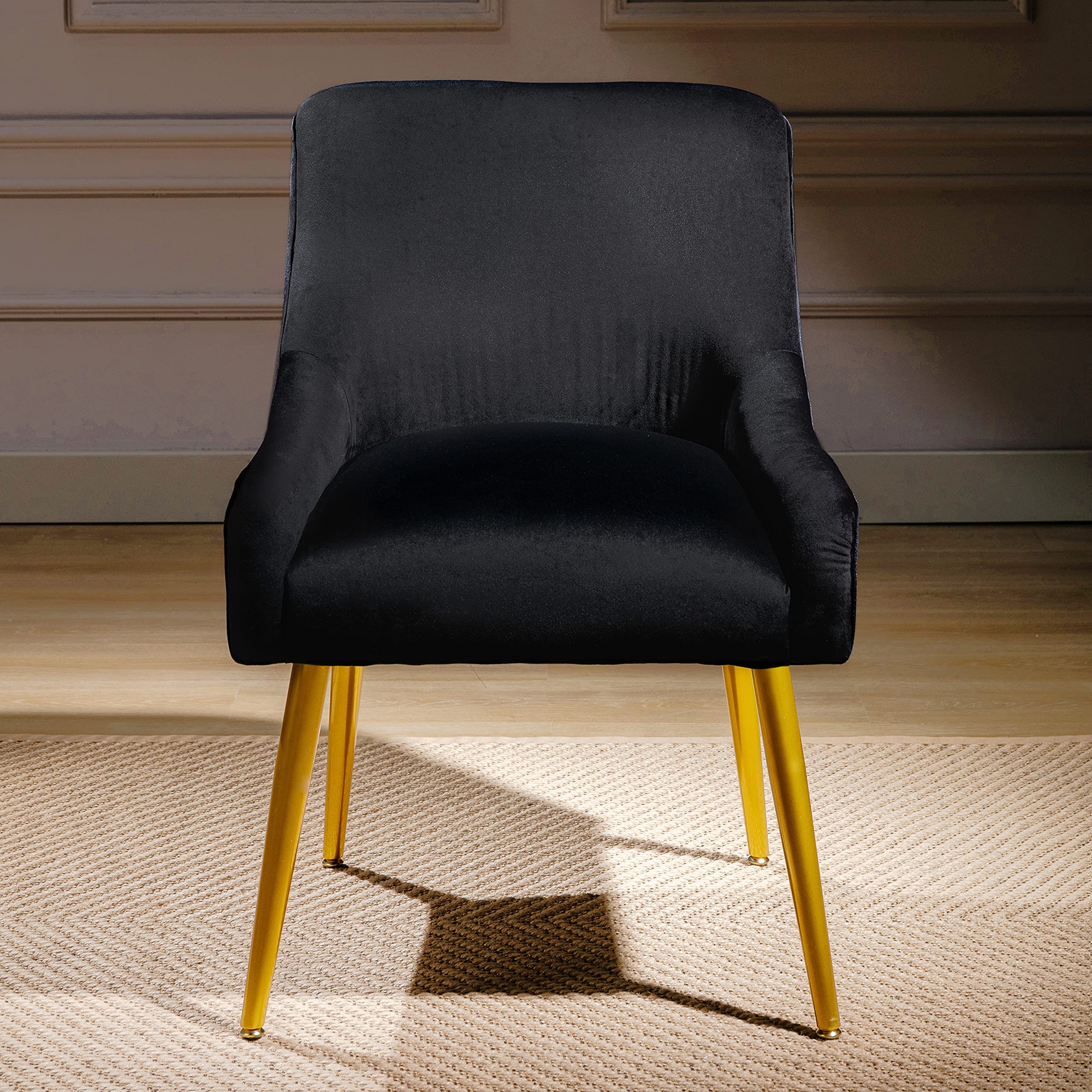 Luxury Velvet Accent Chair with Metal Legs - Modern Upholstered Armchair for Living Room, Bedroom, Office & Study - Comfortable Club Chair for Relaxation & Meetings (Black Velvet) - Perfect for Home Decor, Lounge Areas & Workspaces