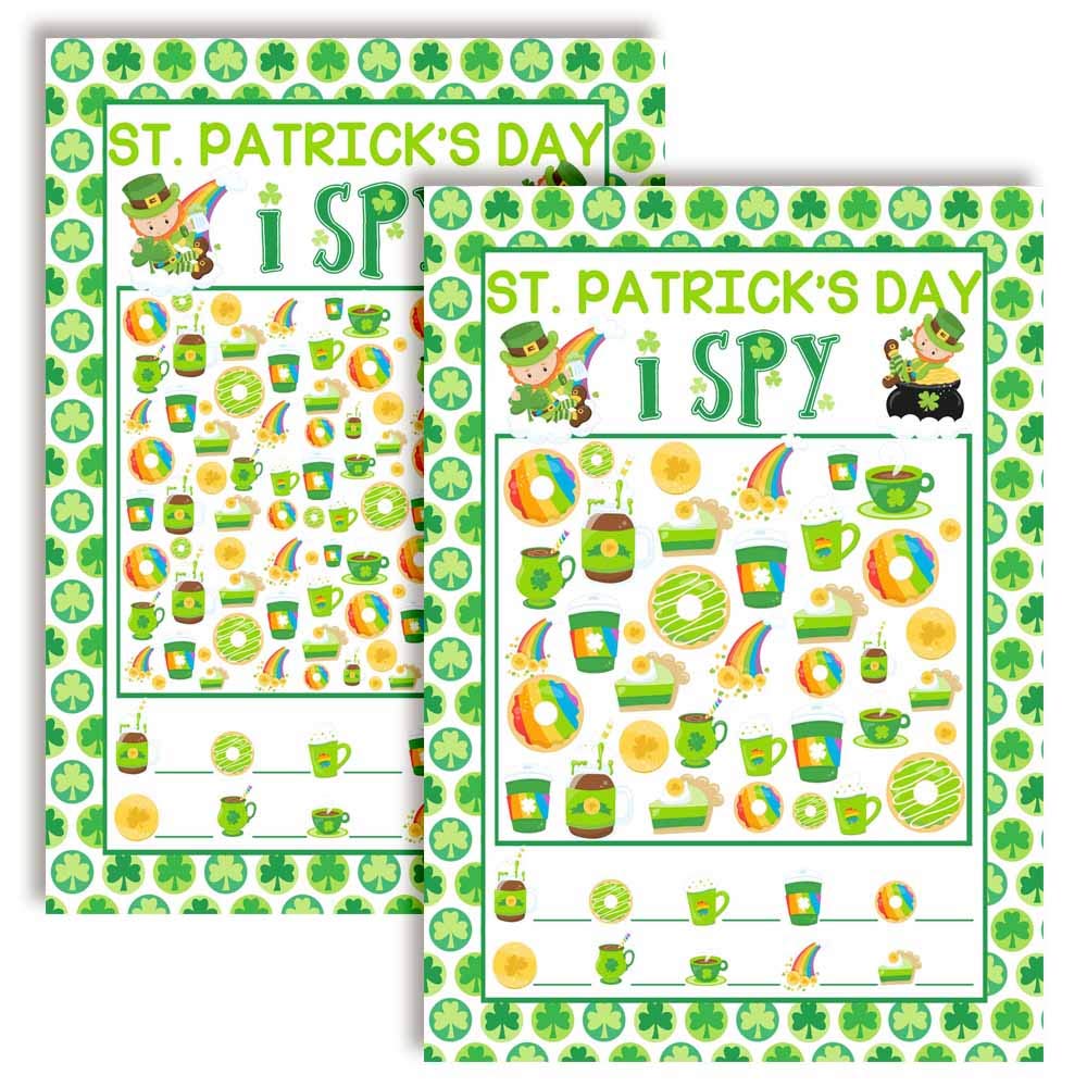 St. Patrick's Day I Spy Activity Cards - 10 Pack of 5x7 Inch Fill-in-the-Blank Holiday Game Cards for Kids | Fun Classroom & Party Games for St. Paddy's Day Celebrations