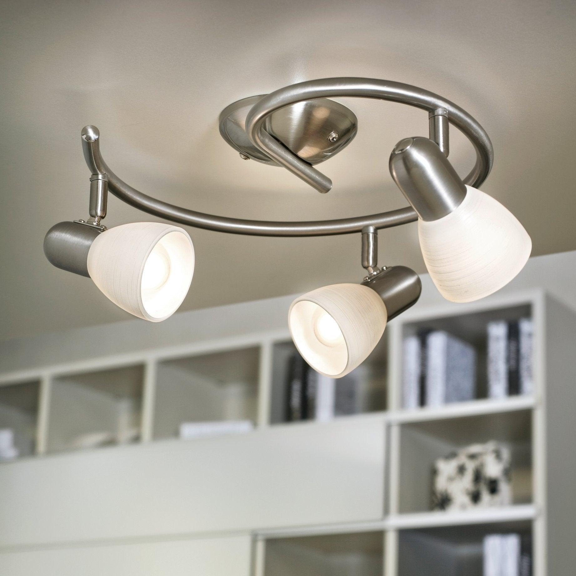 Eglo Dakar 1 Modern 3-Light Spotlight Fixture in Brushed Nickel & White Glass - Perfect for Kitchen Island Lighting, Dining Room, or Hallway Illumination