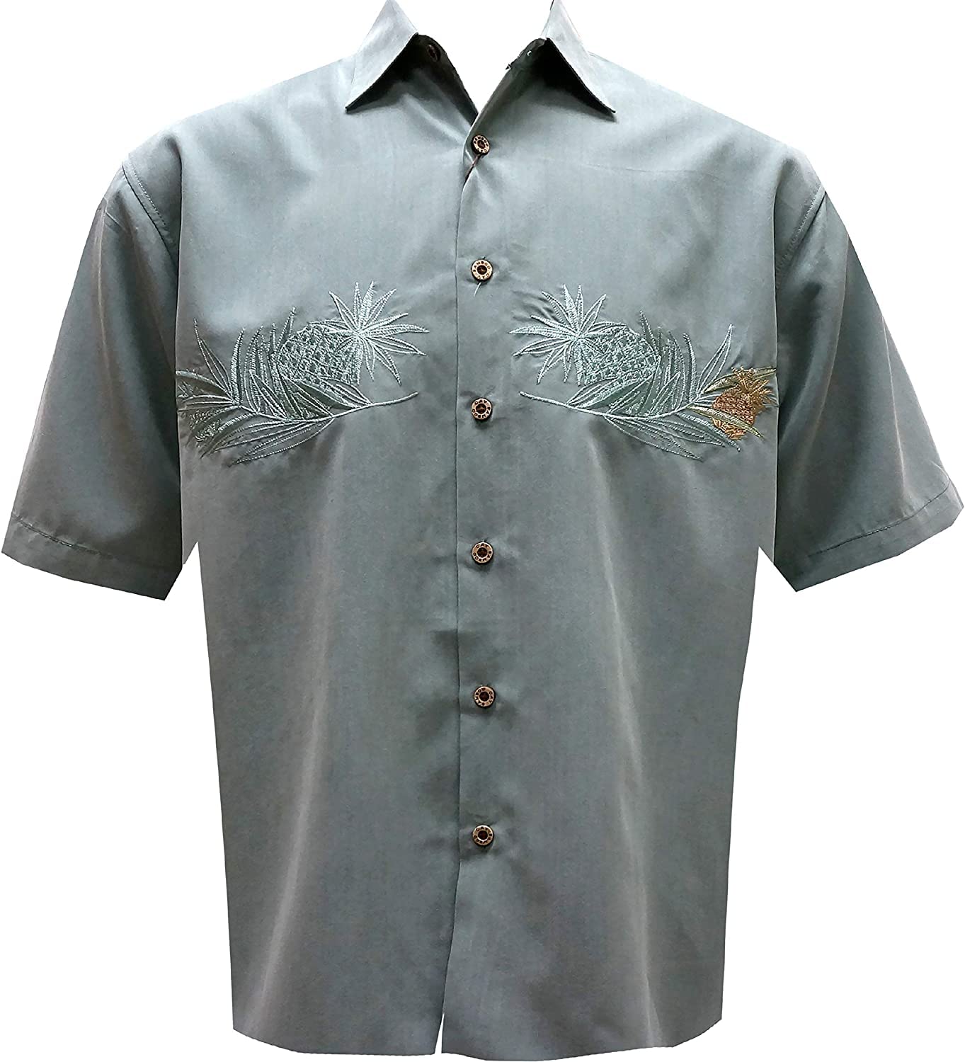 Bamboo Cay Men's Tropical Shirt - Embroidered Hawaiian Casual Button Down Shirt for Beach Vacation, Summer Party & Island Getaway