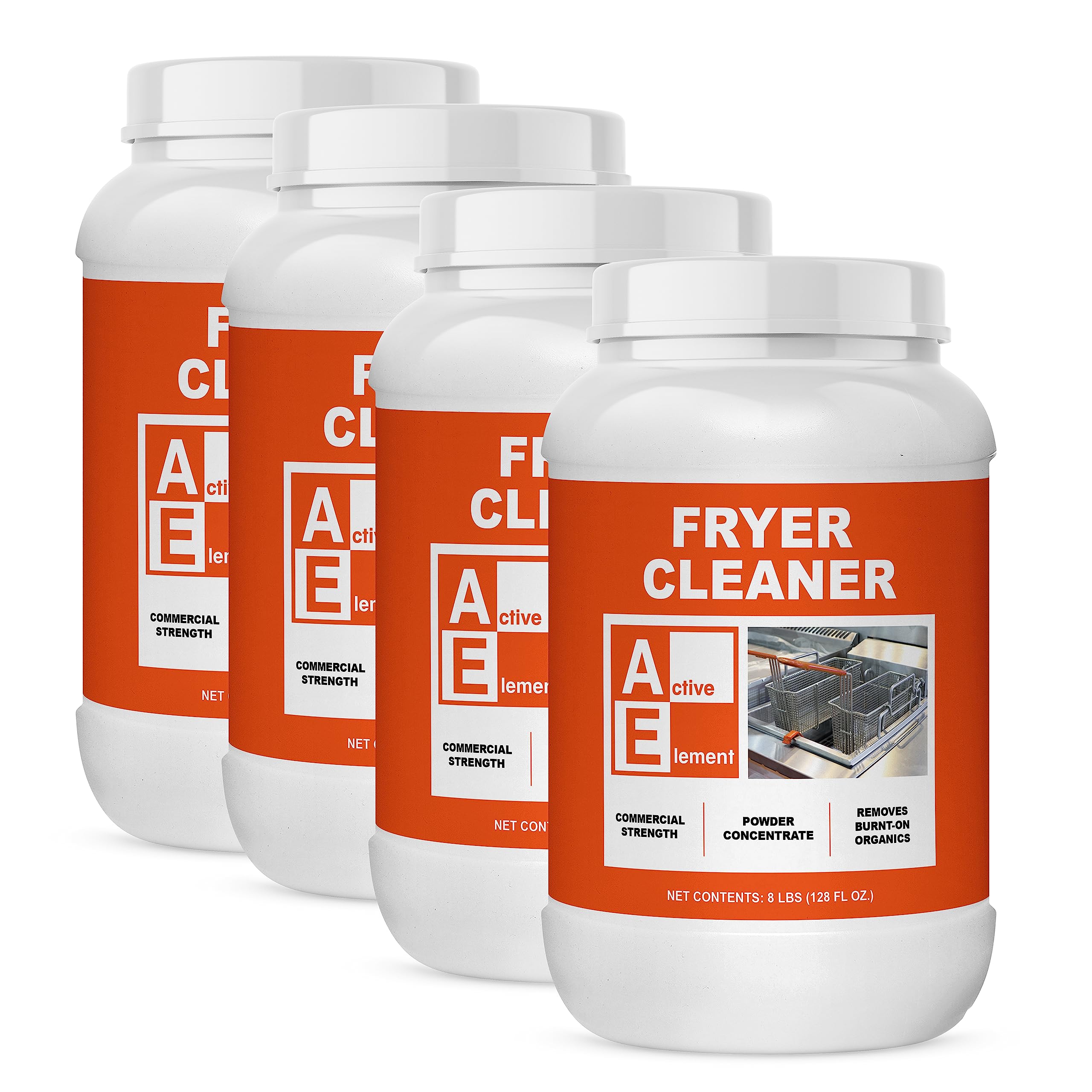 Commercial Strength Fryer Cleaner Powder - 8-lbs (Pack of 4) - 84 Cleanings - Deep Fryer Boil Out Concentrate - Removes Burnt-On Grease & Organic Residue - Ideal for Restaurant, Food Truck & Commercial Kitchen Deep Fryer Maintenance