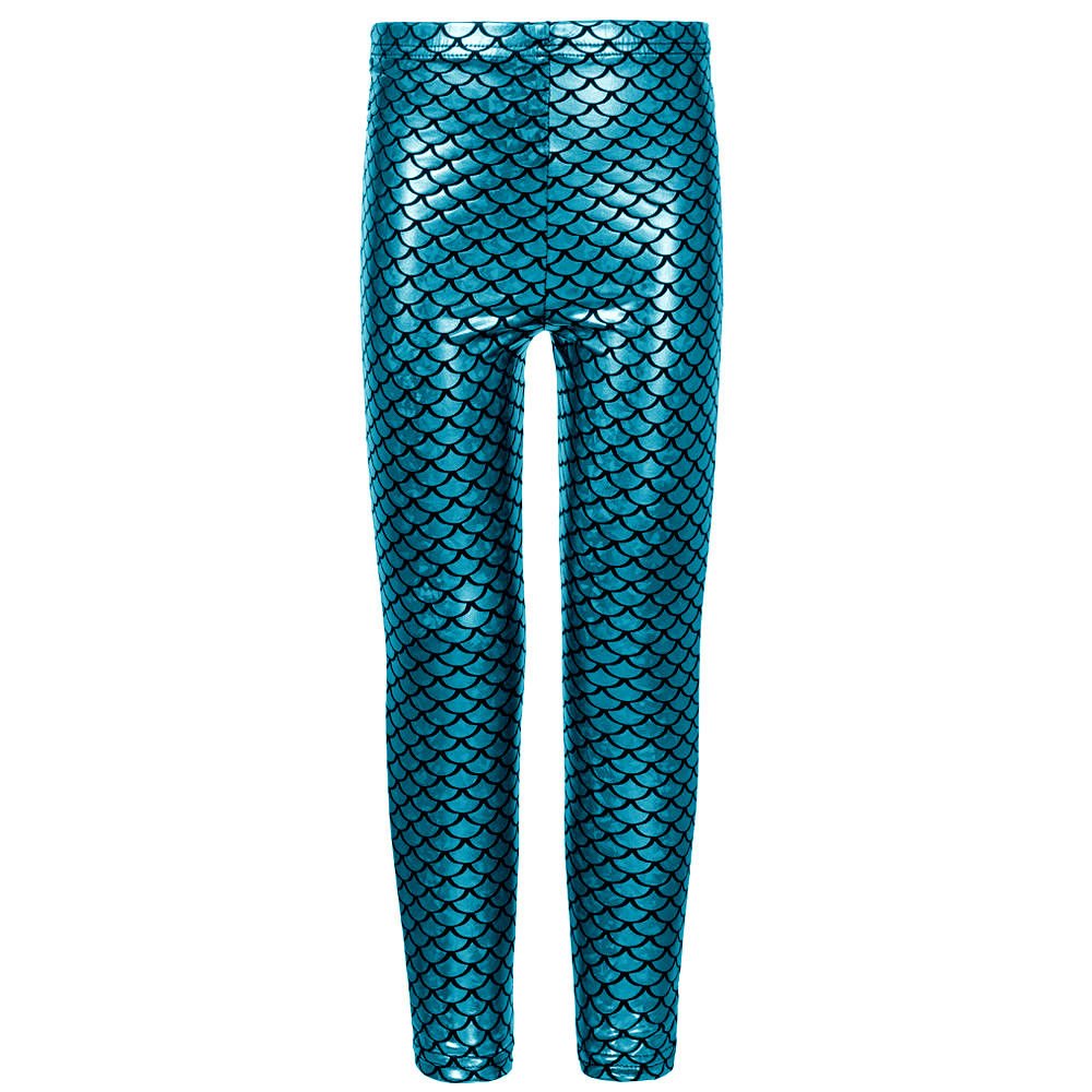 **Girls' Mermaid Leggings - Shiny Foil Fish Scale Design, Stretchy & Comfortable for Dance, Party & Costume (Turquoise)** - Perfect for Halloween, Dress-Up, Dance Performances & Themed Parties