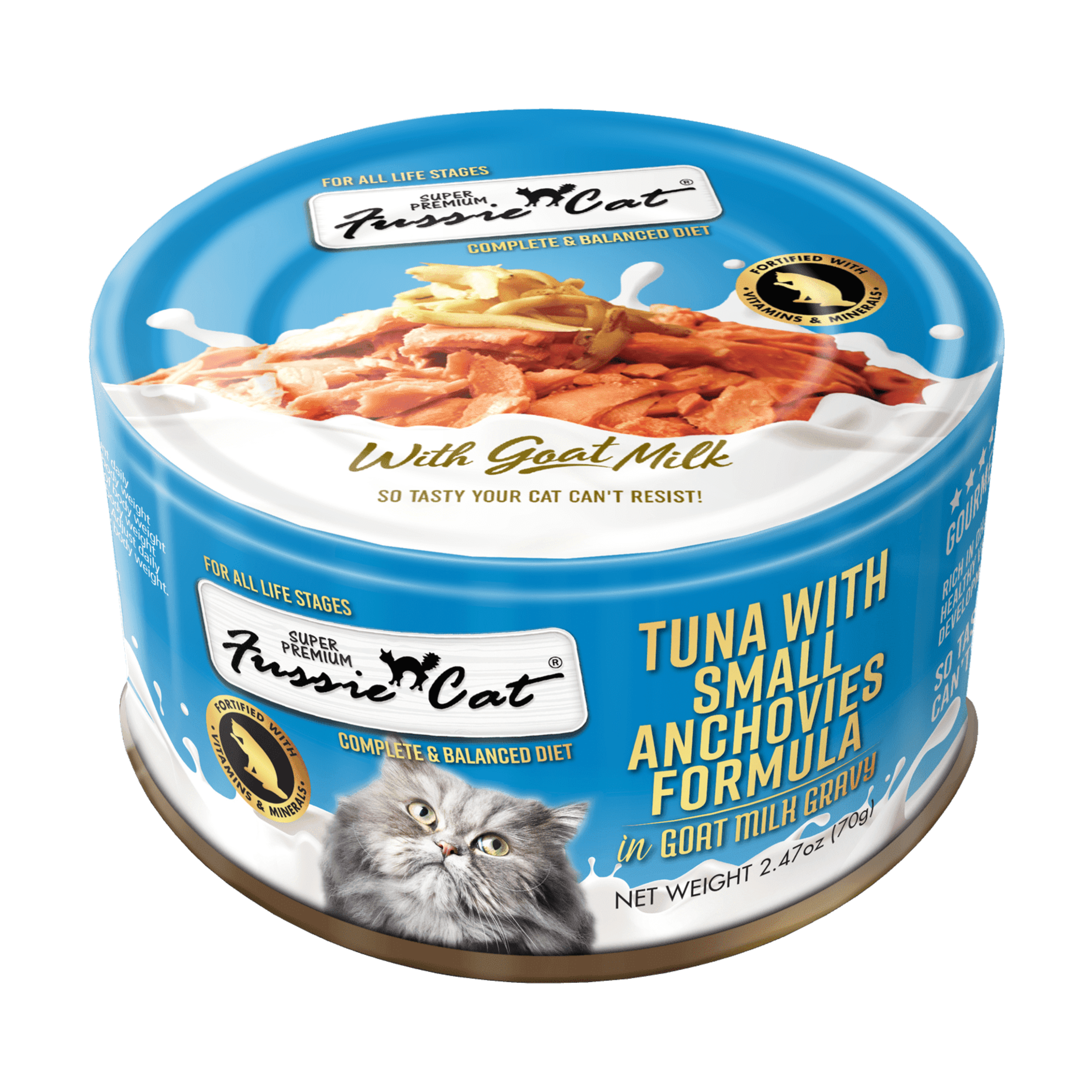 Premium Fussie Cat Goat Milk & Tuna with Small Anchovies in Gravy - 70g Wet Cat Food for Kittens & Adult Cats | High Protein Natural Cat Treat for Digestive Health & Immune Support | Perfect for Picky Eaters & Indoor Cats