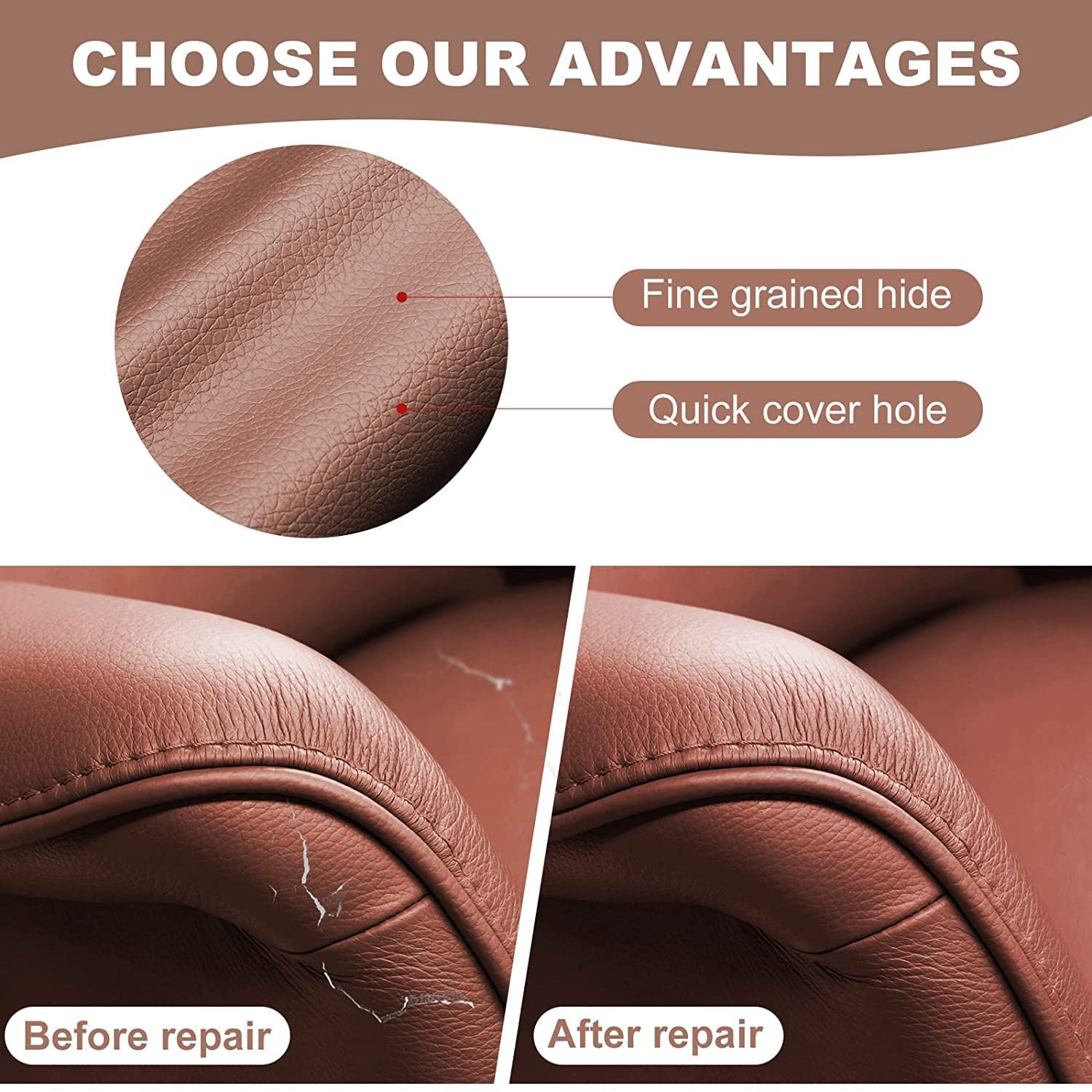 Bitrexup Self Adhesive Leather Repair Patch Kit - 60x30cm Brown Vinyl & Leather Repair for Couches, Car Seats, Belts, Handbags - Durable Adhesive Backing for Furniture & Sofa Restoration (2-Pack) - Perfect for Home, Office & Vehicle Interior Repairs