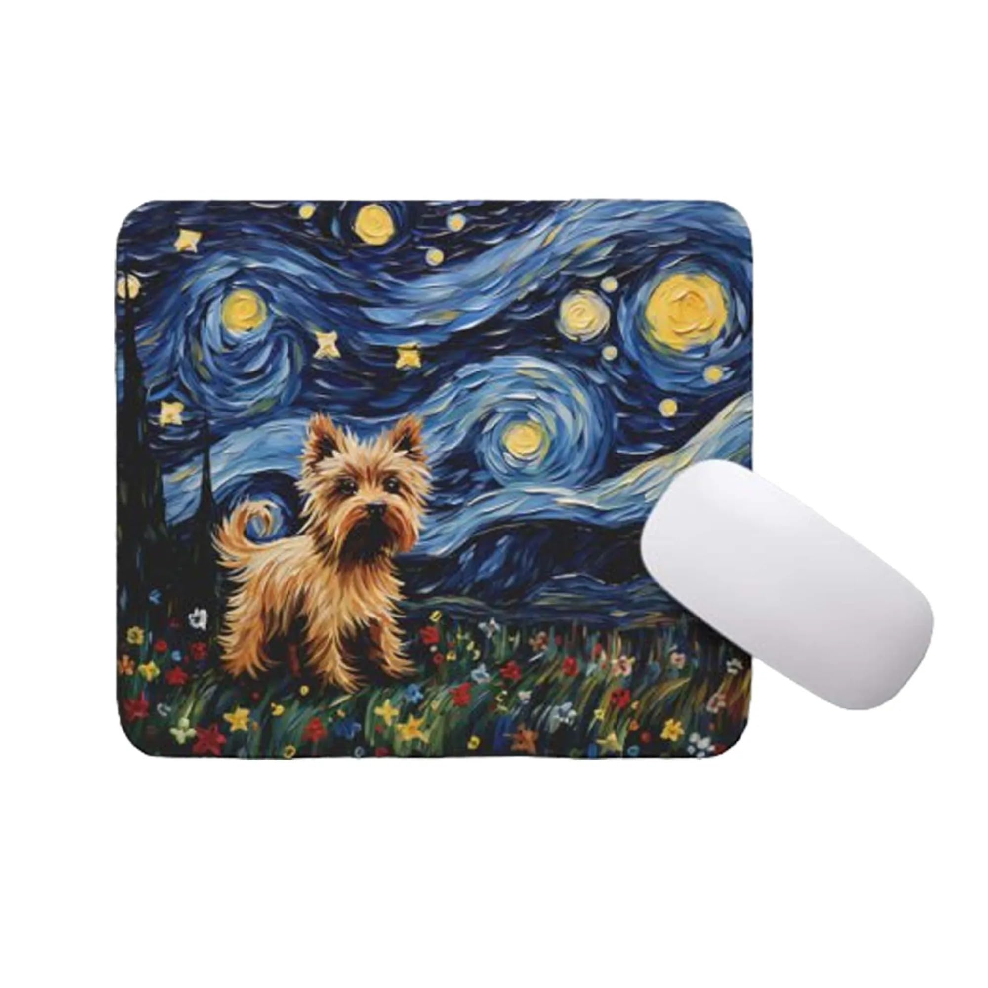 Starry Night Yorkie Dog Mouse Pad - Non-Slip Rubber Desk Mat for Computer, Laptop, Gaming & Office Use - Perfect Gift for Yorkshire Terrier Lovers (Home, Office, Gaming Setup)