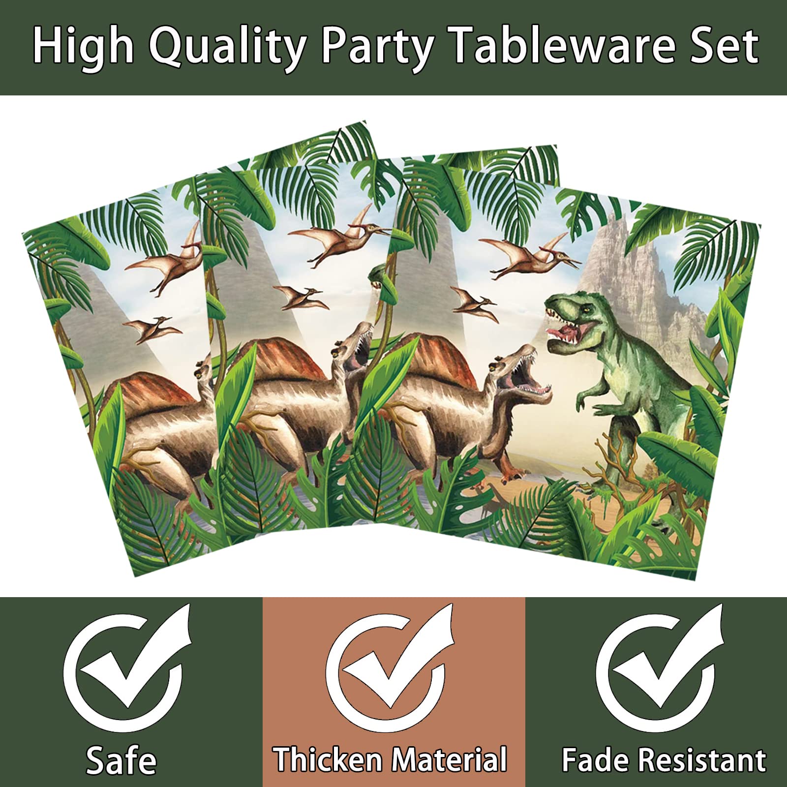 100 Pcs Dinosaur Birthday Party Supplies Kit - Dinosaur Party Decorations, Plates, Napkins & Tableware Set for Jurassic World Themed Party - Perfect for Boys, Girls & Kids Birthday (Serves 25 Guests) - Great for Birthday Parties, School Events & Dinosaur Theme Celebrations