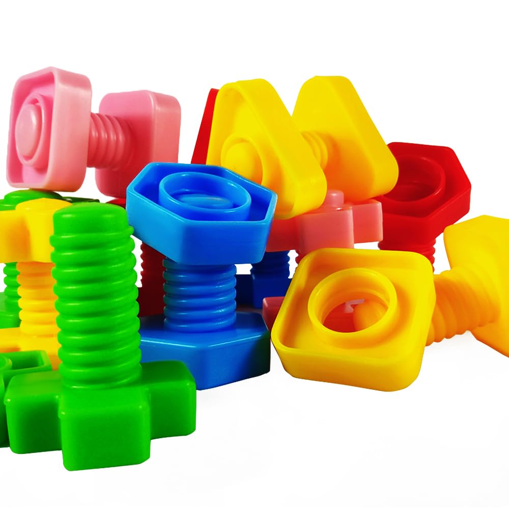 40 Pcs Jumbo Nuts and Bolts Toys for Toddlers 1-3 Years - Fine Motor Skills Learning Toys with Storage Tote & Activity Book - Occupational Therapy, Shape Sorting, Preschool Manipulatives - Perfect for Classroom, Home Play & Early Childhood Development