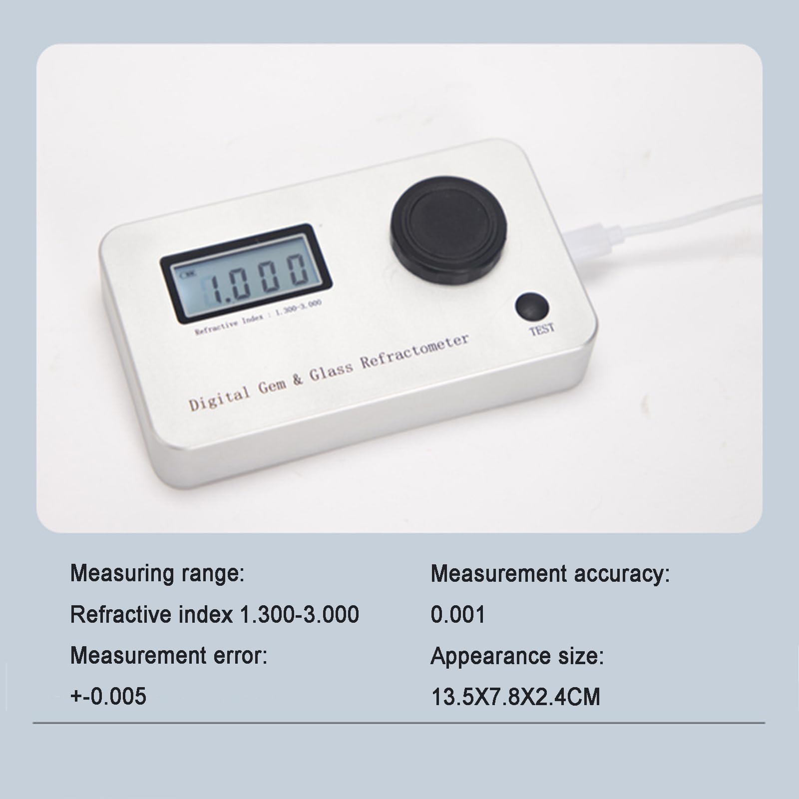 Gemstone Refractometer - Professional Jewelry Tester Tool with LCD Screen (Refractive Index 1.300-3.000) for Diamond, Gold & Silver Identification - Perfect for Gemologists, Jewelers and Jewelry Appraisers
