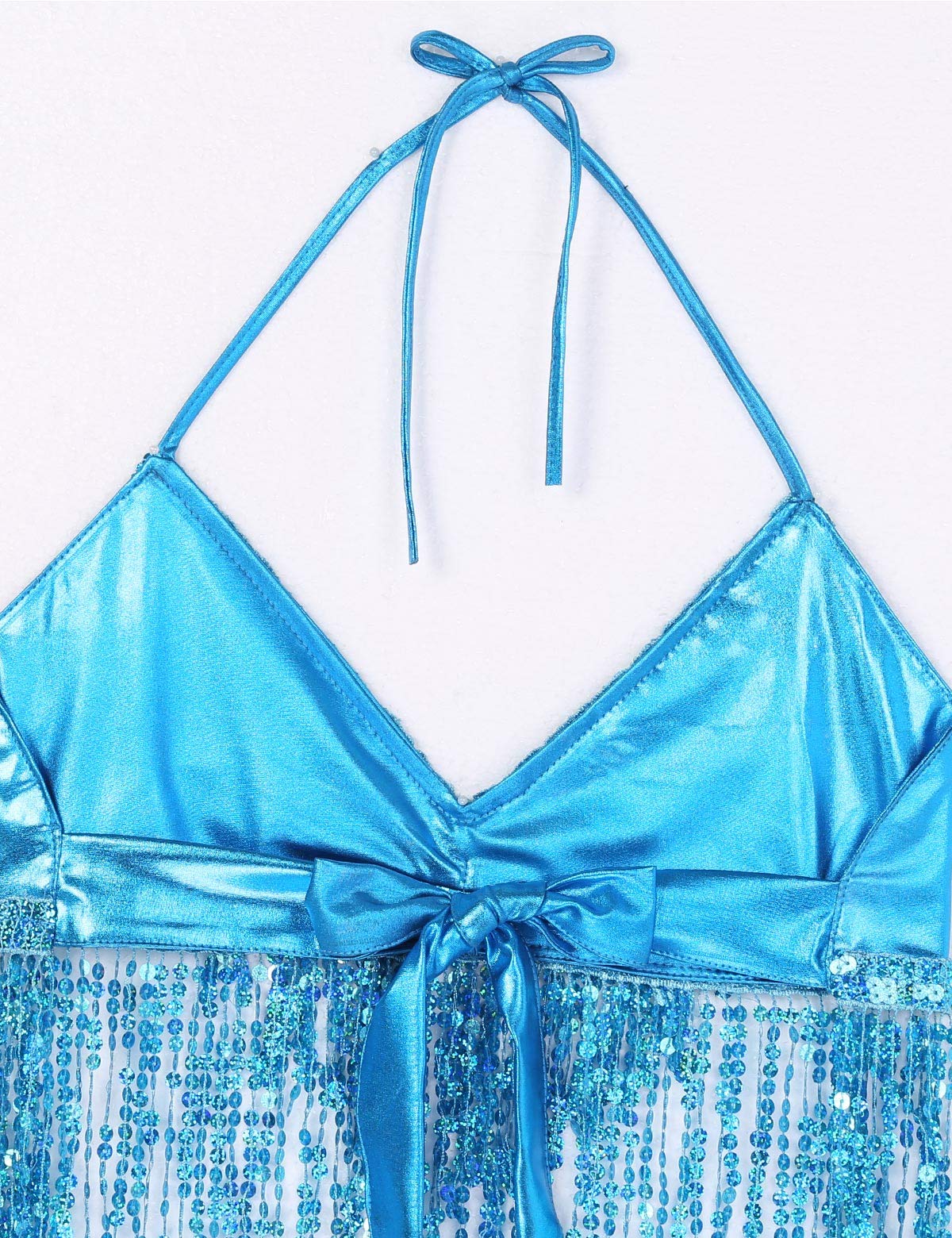 Yeahdor Women's Sequin Tassel Belly Dance Costume Set - Halter Crop Top & Hip Scarf Wrap Skirt for Latin, Salsa, Zumba, and Performance Dance Outfits