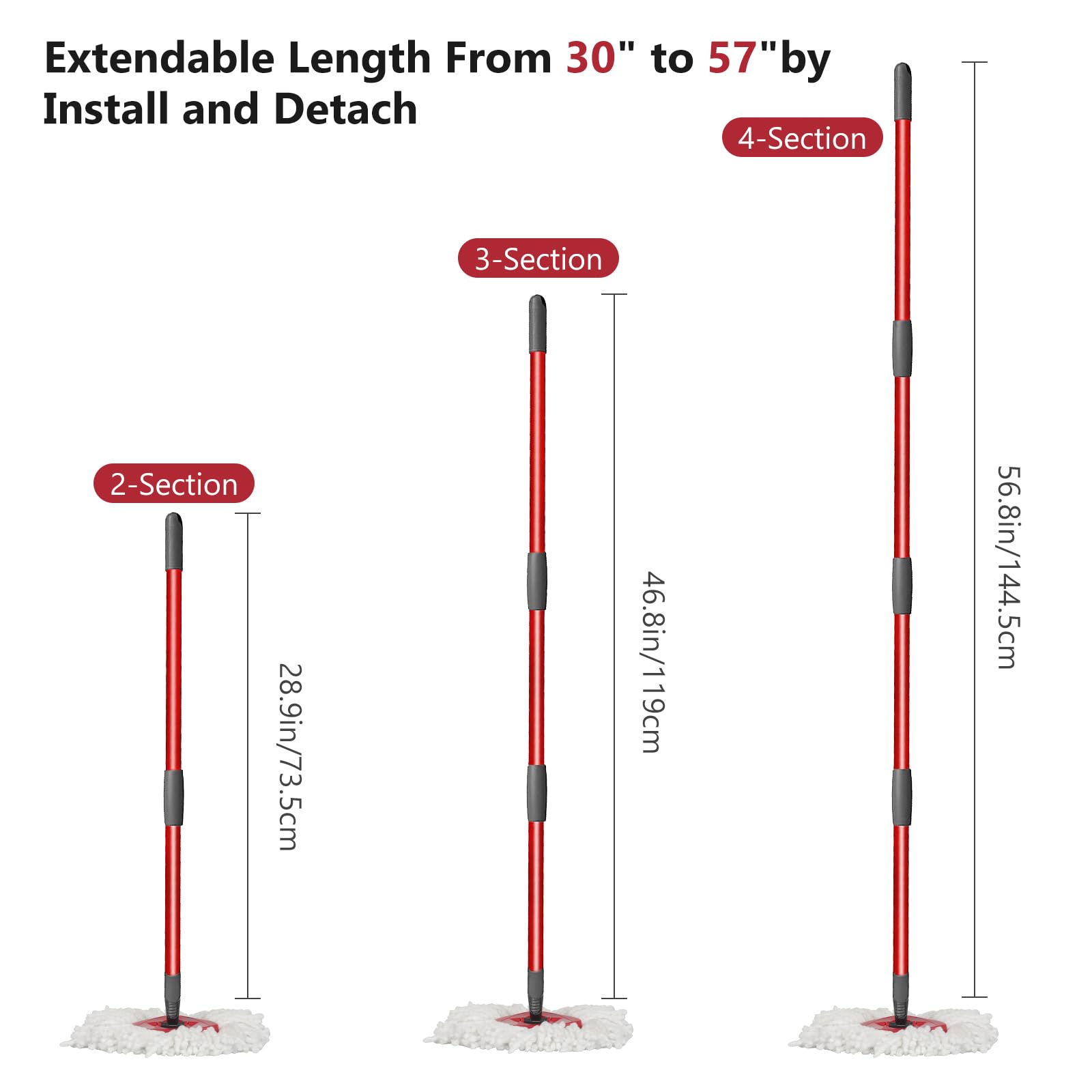 Qulable Spin Mop Replacement Handle - 4-Section Adjustable 30