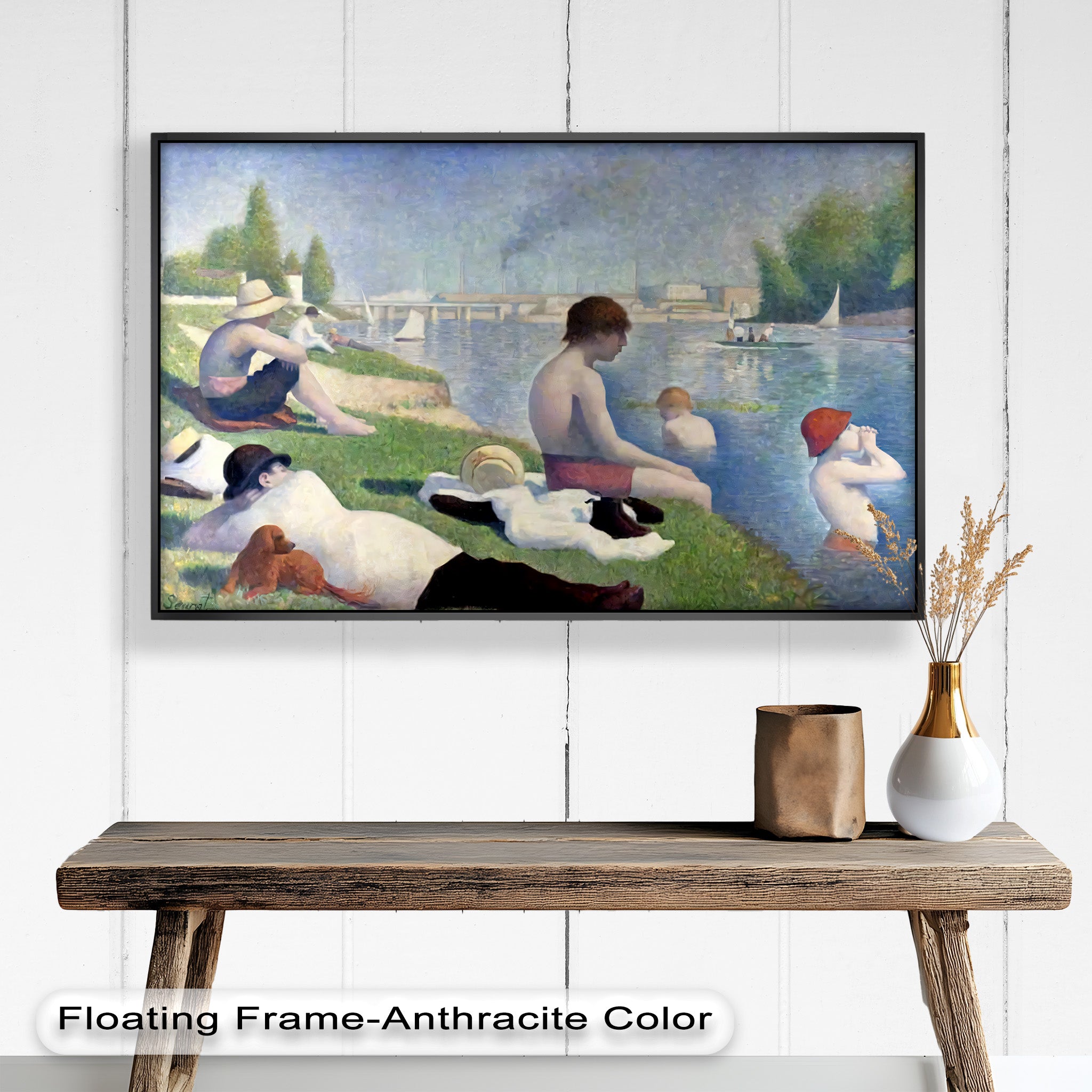Afternoon Light on the Riverbank - Handmade Pointillism Oil Painting on Canvas - Wall Art for Living Room, Bedroom & Office Decor