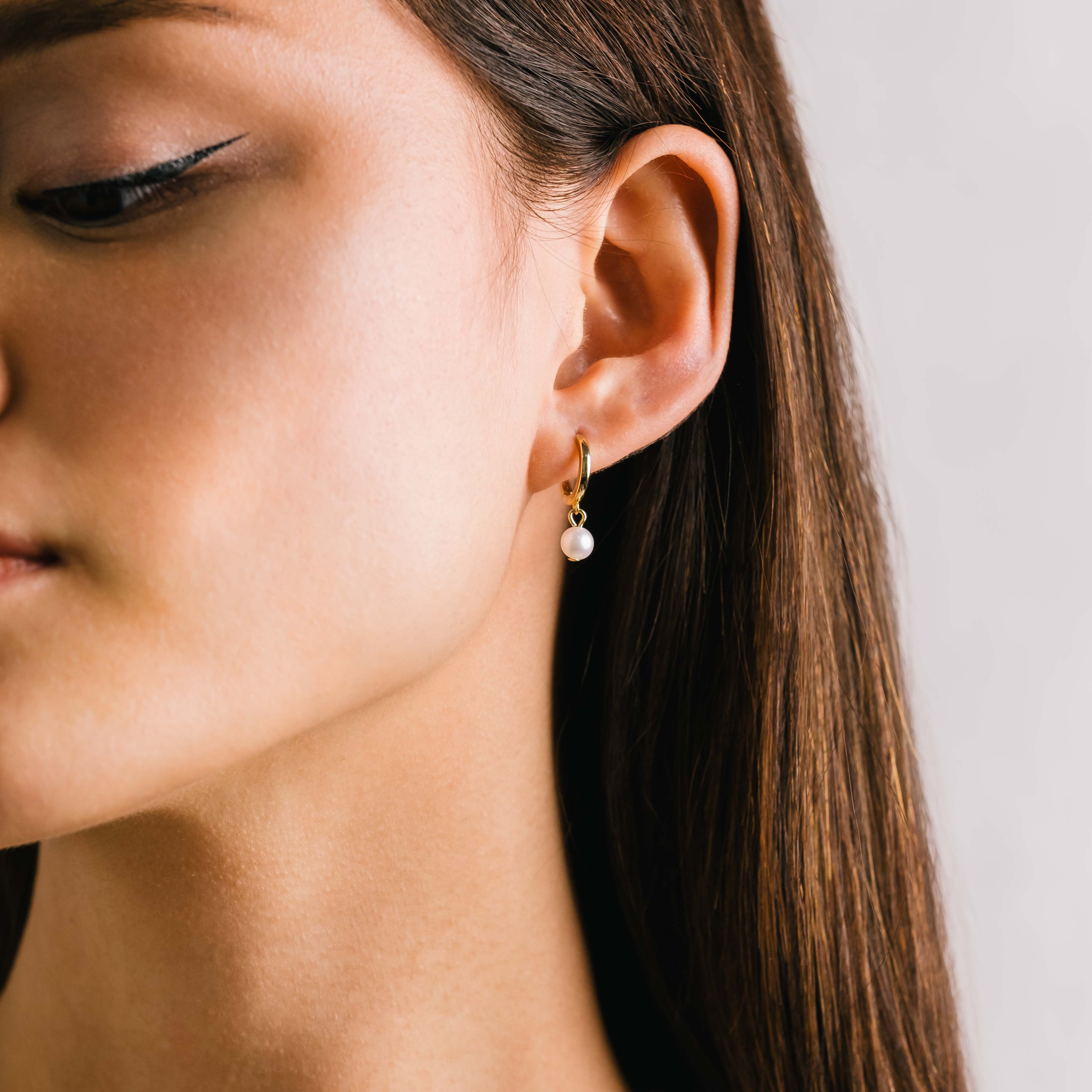 Amari Pearl Huggie Hoop Earrings - 14K Gold Plated Dainty Pearl Earrings for Women, Everyday Elegant Jewelry Gift for Her | Perfect for Date Night, Office Wear & Special Occasions