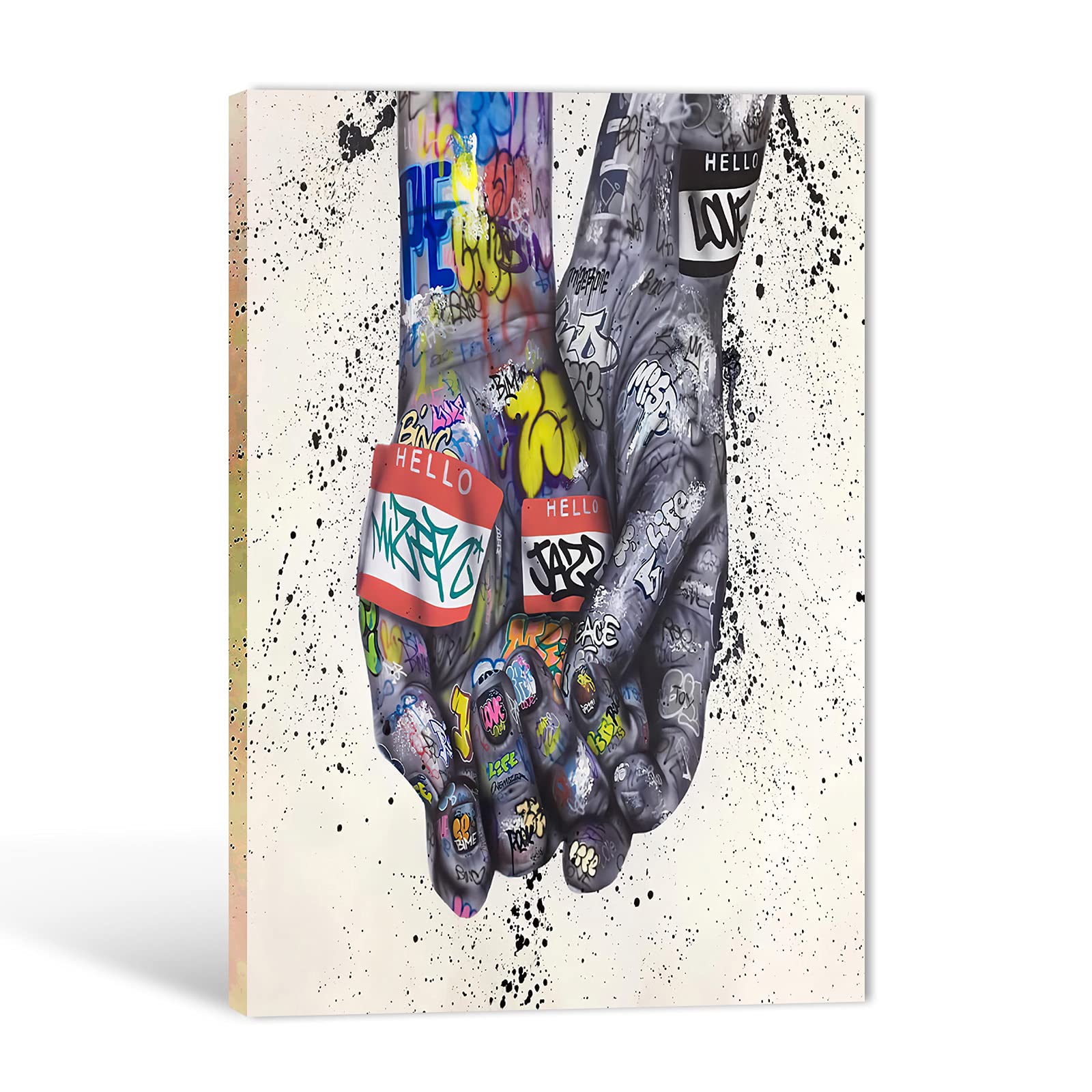Urban Graffiti Canvas Wall Art - Colorful Modern Street Art Painting with Handshake Gesture - 24x36 Inches for Living Room, Bedroom & Office Decor - Perfect for Urban Style Home & Creative Workspace