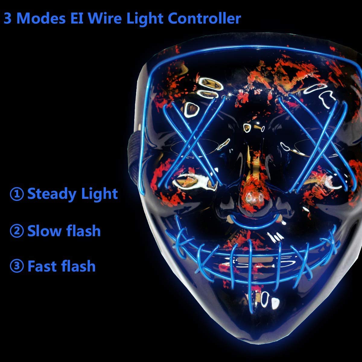 LED Halloween Mask - Scary Light Up Purge Mask for Halloween Costumes, Masquerade Parties & Carnival (Blue) | Perfect for Spooky Events, Cosplay & Horror Themed Gifts