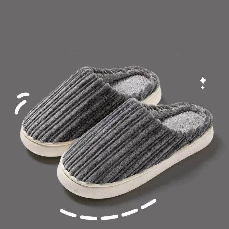 Cozy Striped Fleece Slippers for Women & Men - Warm Winter Indoor/Outdoor House Shoes for Home, Office & Travel