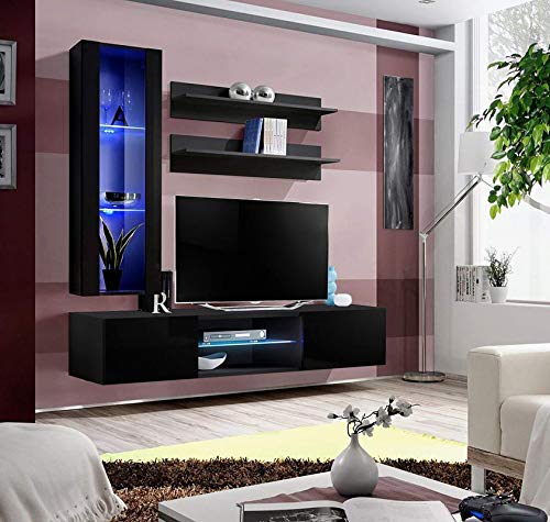 Modern Wall-Mounted TV Stand with Storage & LED Lights - Floating Entertainment Center for Bedroom & Living Room - H2 33