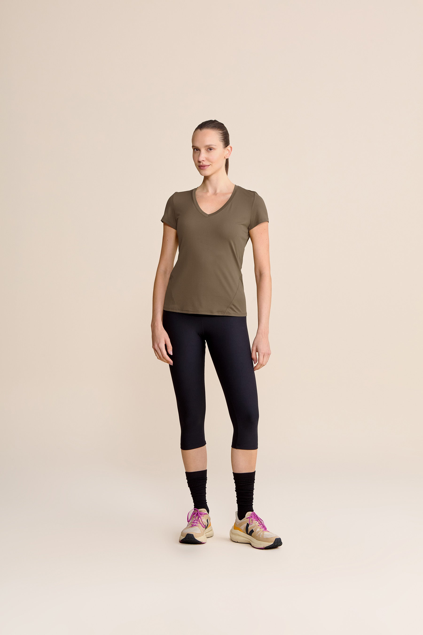 Action Side V Neck T-Shirt for Women - Comfortable Casual Tee for Workout, Yoga & Everyday Wear