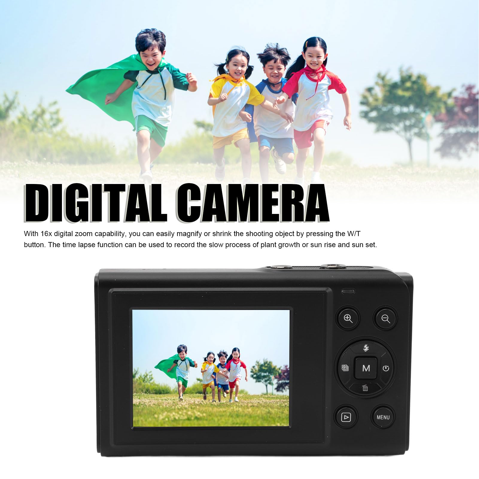 Kids Digital Camera 1080P HD 36MP Video Camera with Time Stamp, Anti-Shake & 16X Zoom - Compact Portable Camera for Children, Teens & Students - Perfect for Christmas & Birthday Gifts (Black) - Great for Travel, School Projects & Everyday Photography