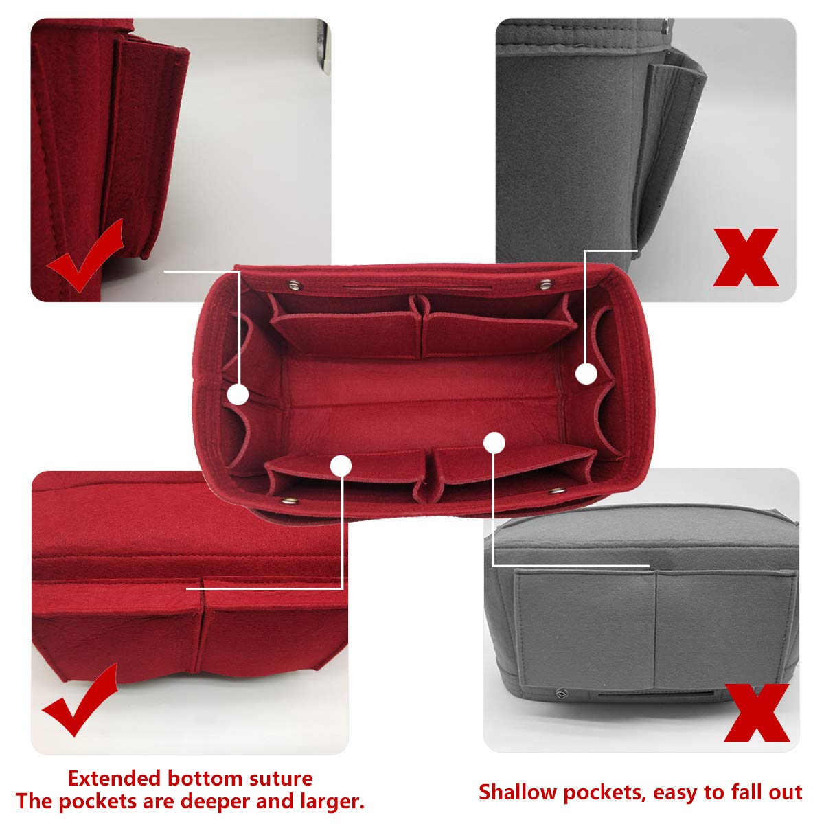 LEXSION Felt Purse Organizer Insert - Multi Pocket Handbag Organizer with Sturdy Structure | Perfect for Tote Bags, Crossbody Bags & Travel Accessories Organization
