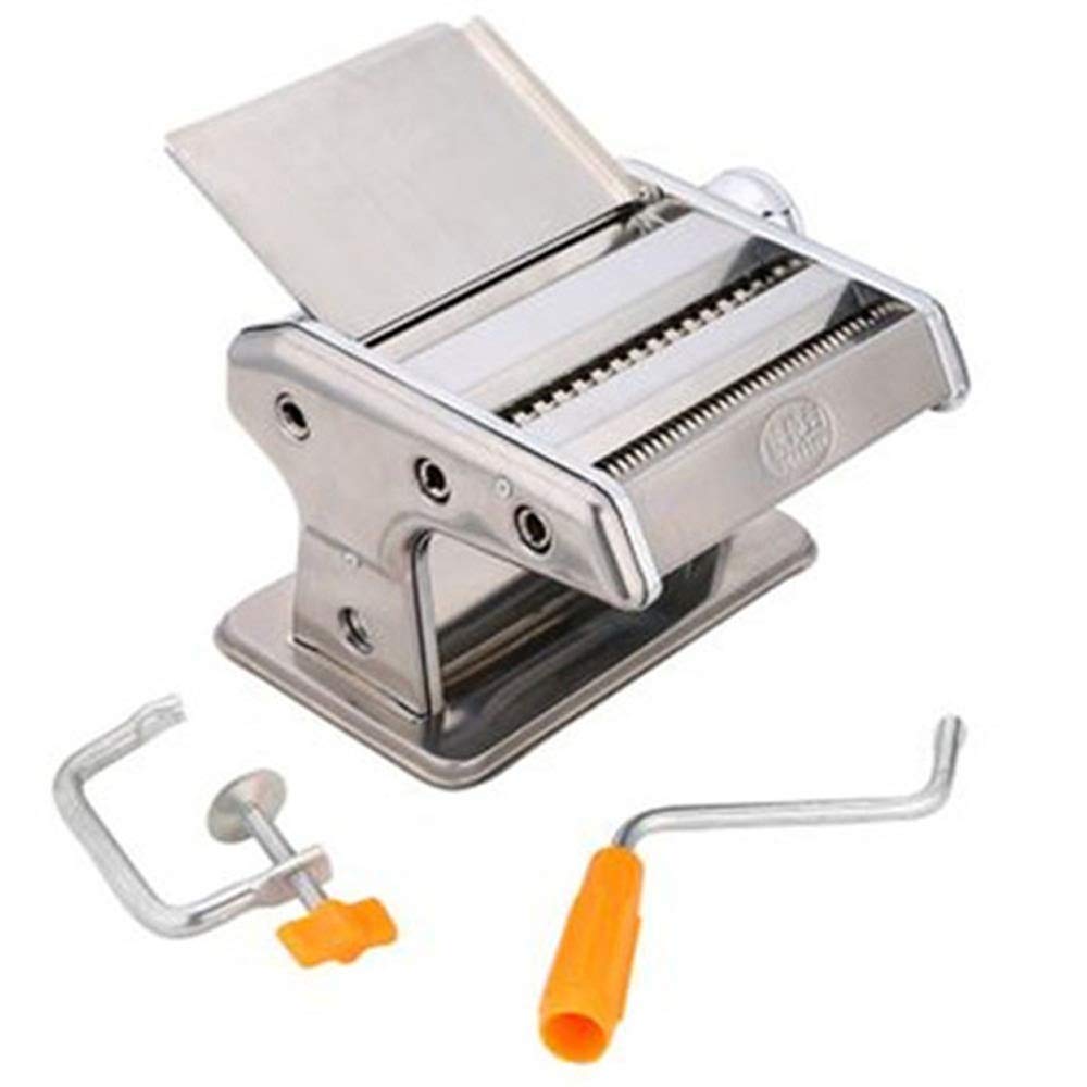 Stainless Steel Manual Pasta Maker Machine - Hand Crank Noodle Roller with Pasta Cutters for Homemade Dumpling Skins & Fresh Pasta (Silver, 20.5X12.5X18CM) - Perfect for Italian Cuisine, Asian Noodles & Family Cooking