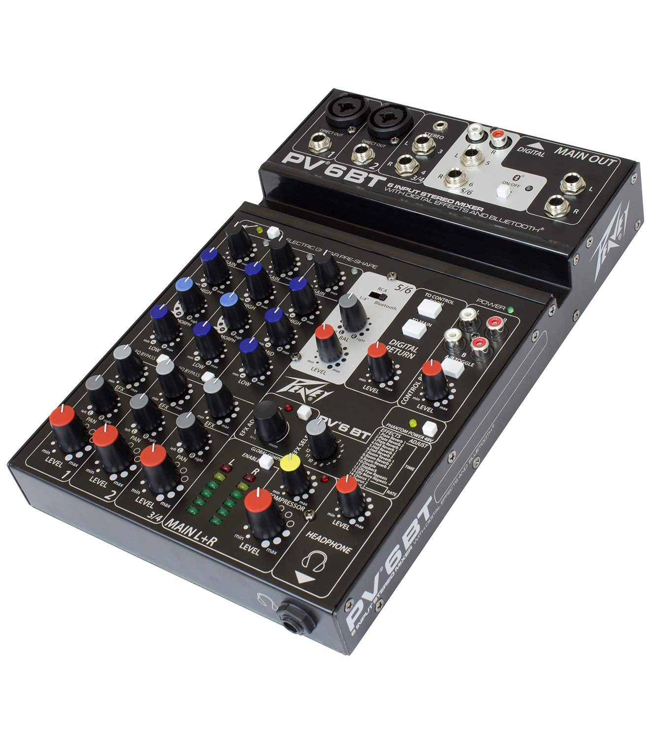 Peavey PV 6 BT 6-Channel Compact Audio Mixer with Bluetooth - Perfect for Live Performances, Studio Recording & DJ Setups