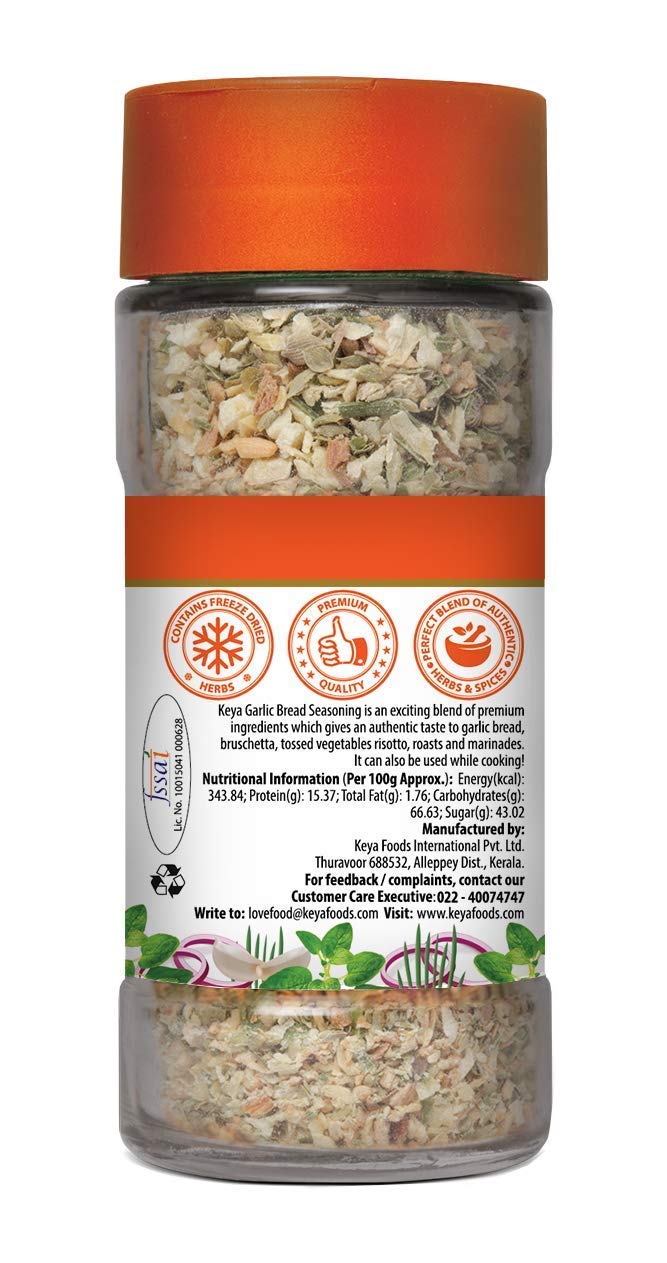 Keya Garlic Bread Seasoning - Pure Indian Spice Blend, 50g | Authentic Flavor for Garlic Bread, Pizza, Pasta & More | Perfect for Home Cooking & Restaurant Use
